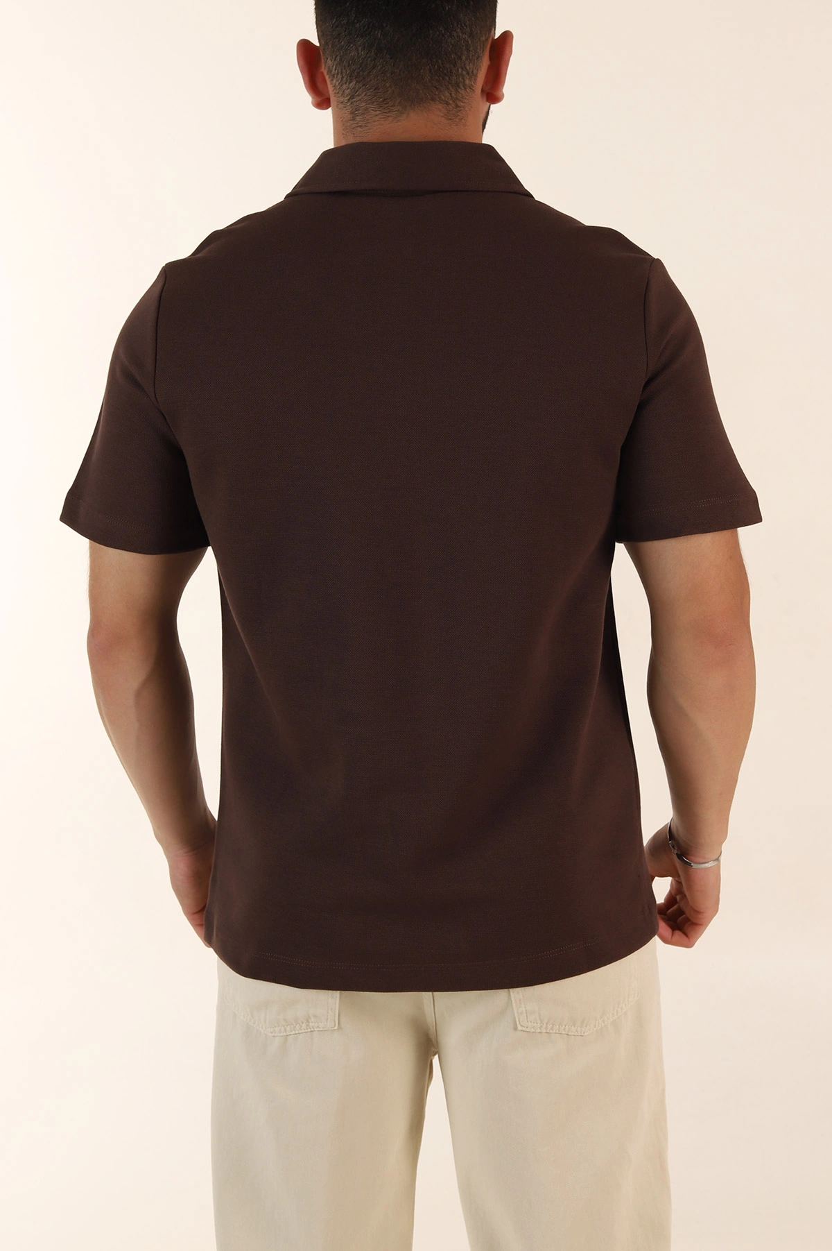 Kahverengi Relaxed Fit Pike Doku Fermuarlı Polo Yaka Erkek Tişört 368378