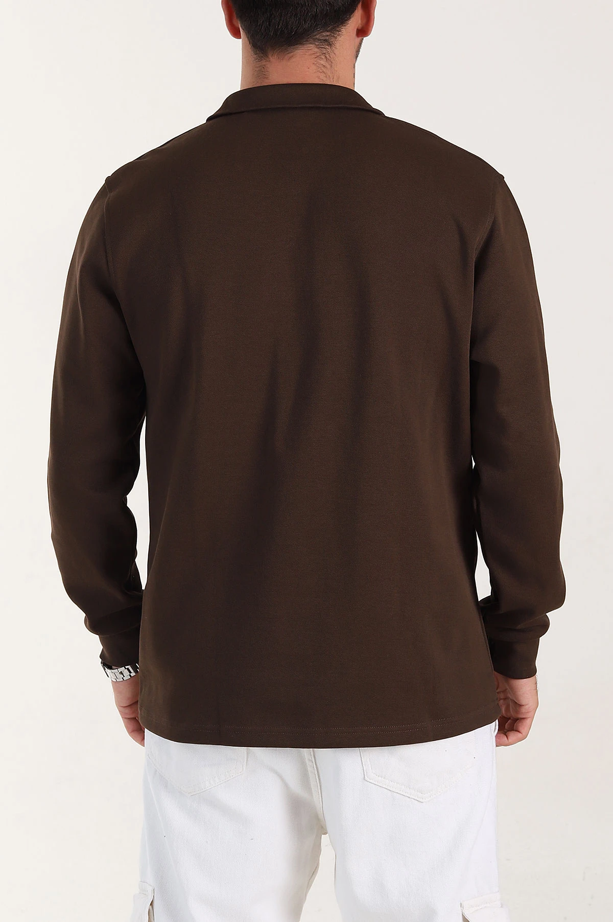 Kahverengi Relaxed Fit Pike Dokulu Yarım Fermuarlı Erkek Sweatshirt 400875