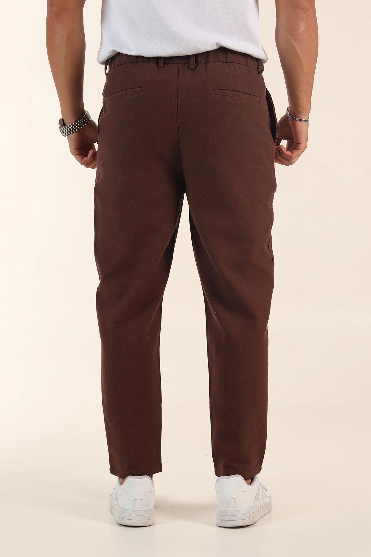 Kahverengi Relaxed Fit Pile Detaylı Bel Arkası Lastikli Erkek Pantolon 380903