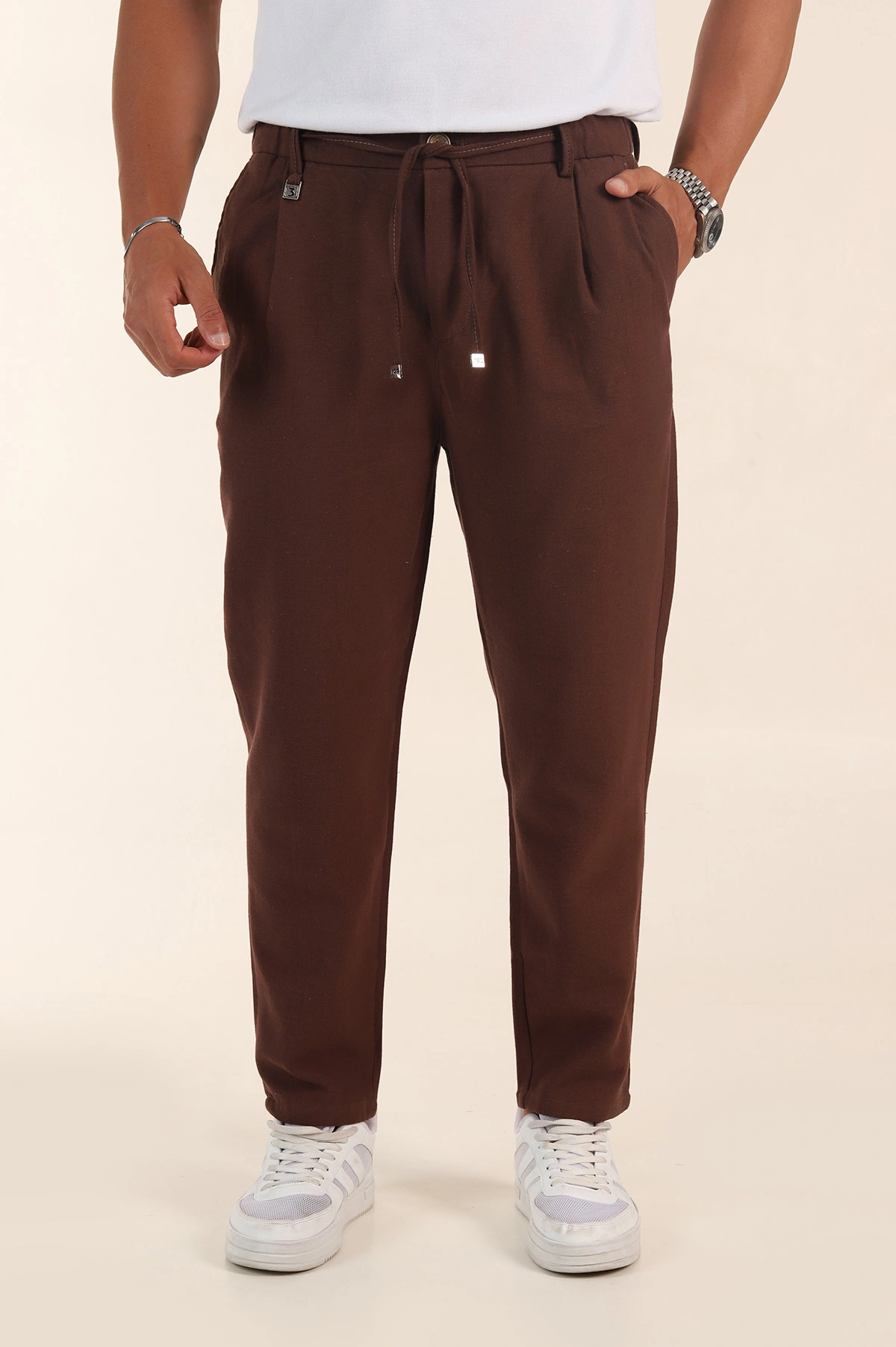 Kahverengi Relaxed Fit Pile Detaylı Bel Arkası Lastikli Erkek Pantolon 380903