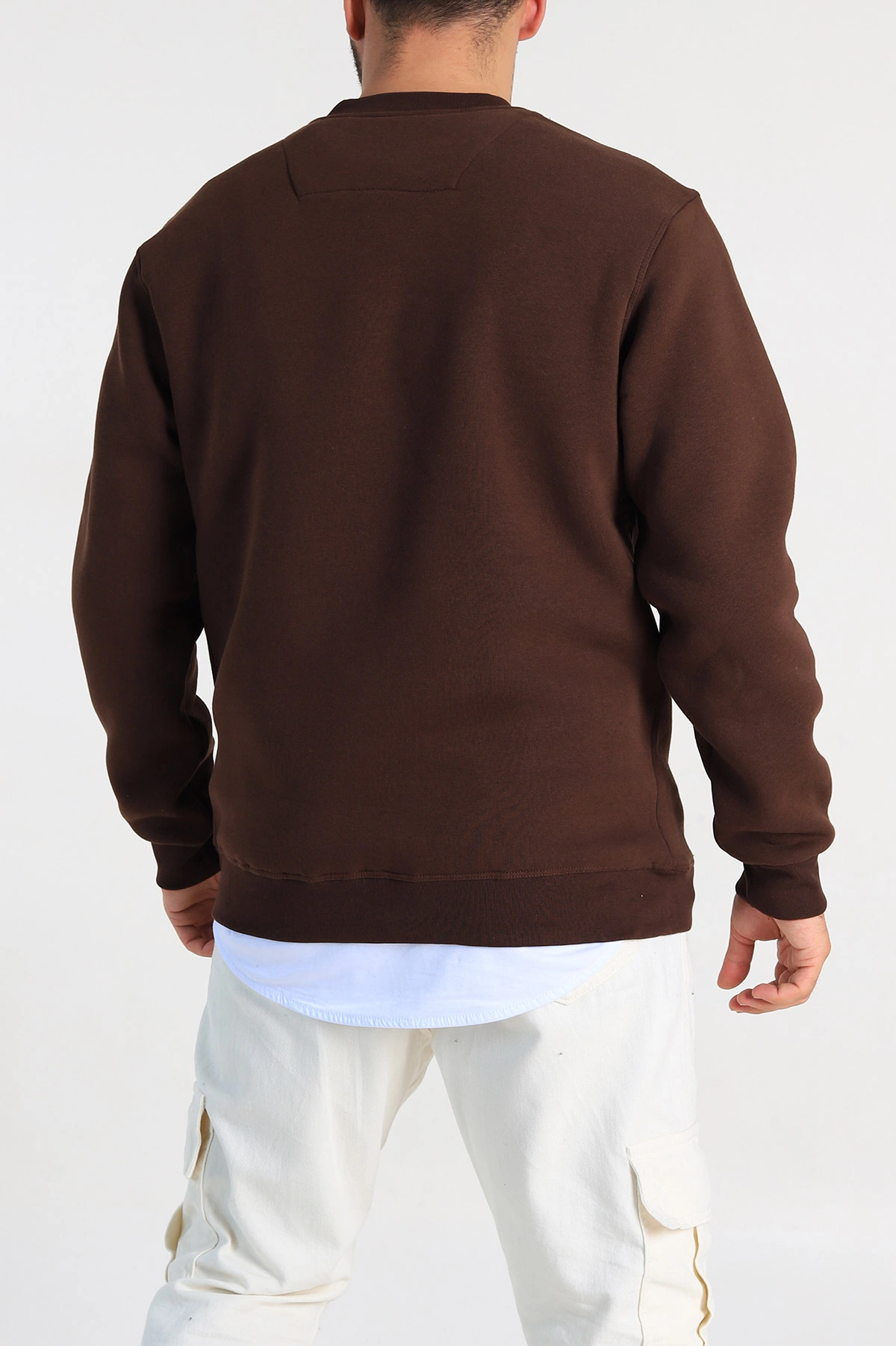 Kahverengi Relaxed Fit Üç İp Şardonlu Baskılı Erkek Sweatshirt 309655