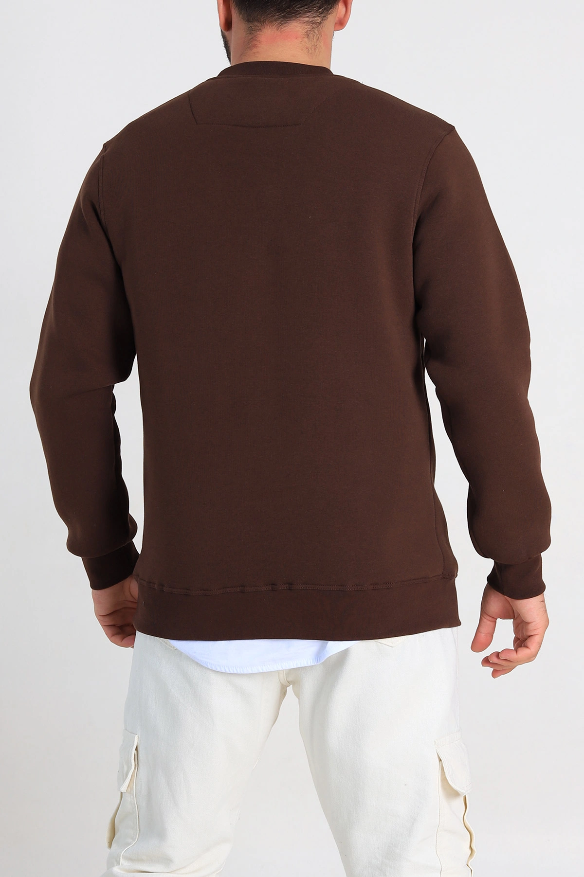 Kahverengi Relaxed Fit Üç İp Şardonlu Kabartma Yazı Detay Erkek Sweatshirt 310409