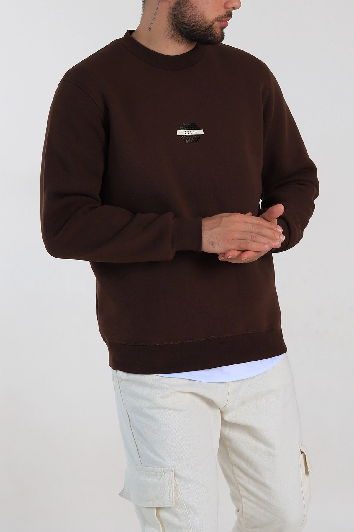 Kahverengi Relaxed Fit Üç İp Şardonlu Logo Detaylı Erkek Sweatshirt 309857