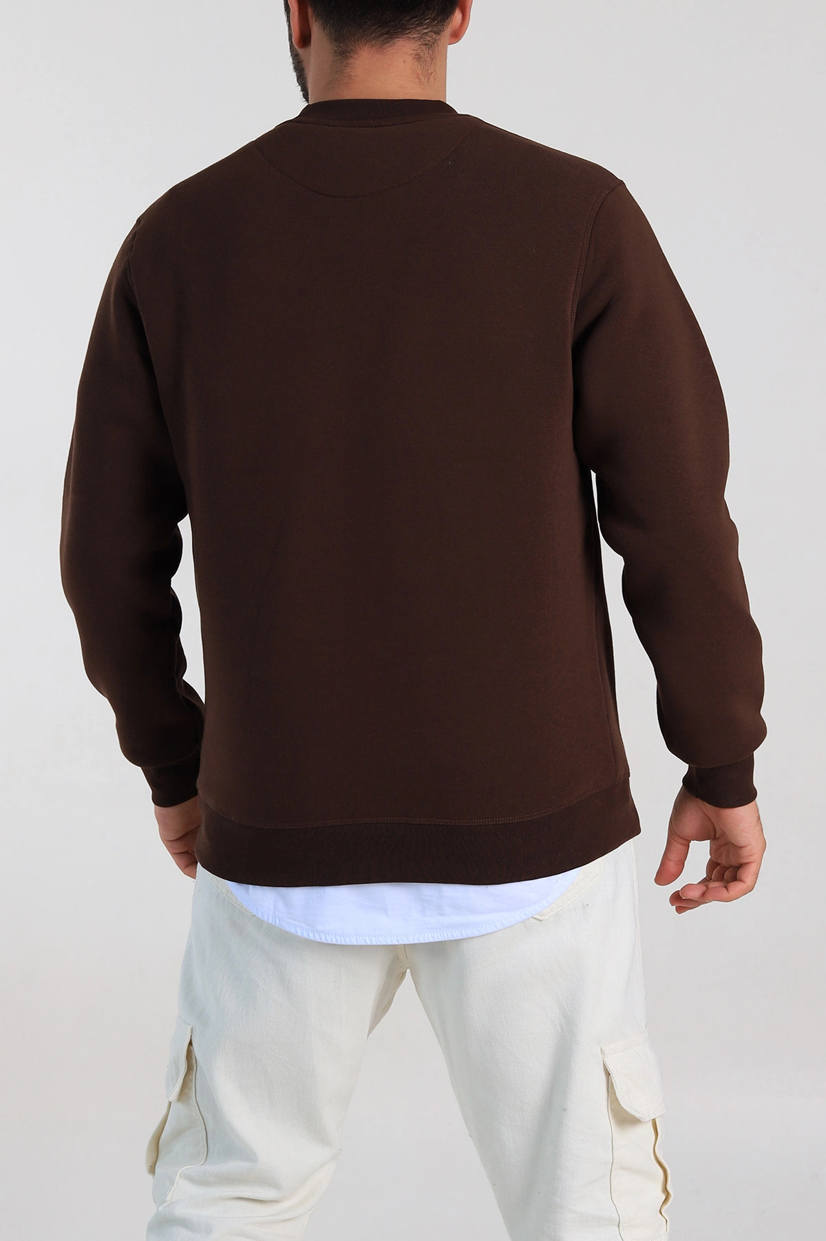 Kahverengi Relaxed Fit Üç İp Şardonlu Logo Detaylı Erkek Sweatshirt 309857