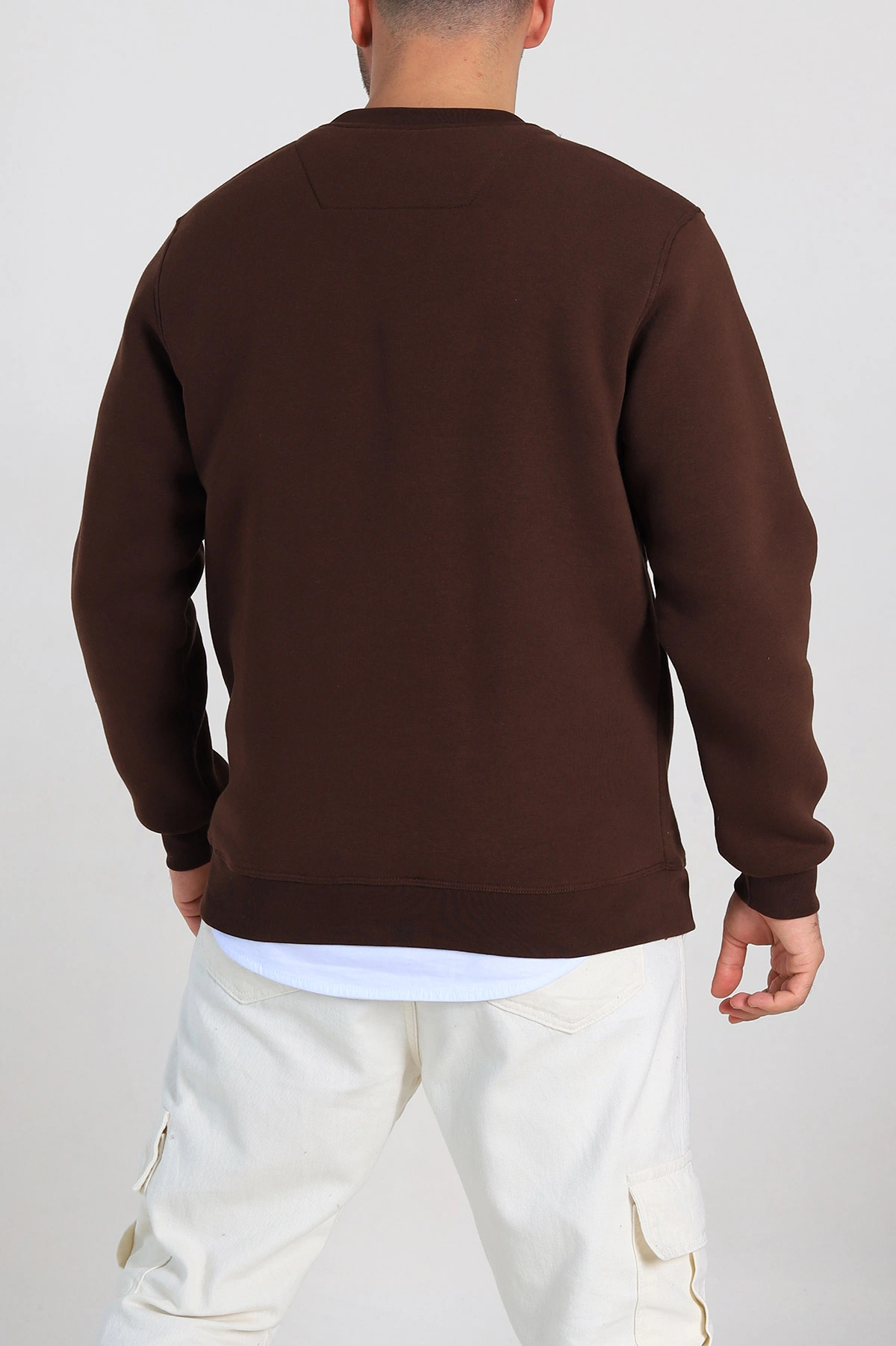 Kahverengi Relaxed Fit Üç İp Şardonlu Yazı Detaylı Erkek Sweatshirt 310487