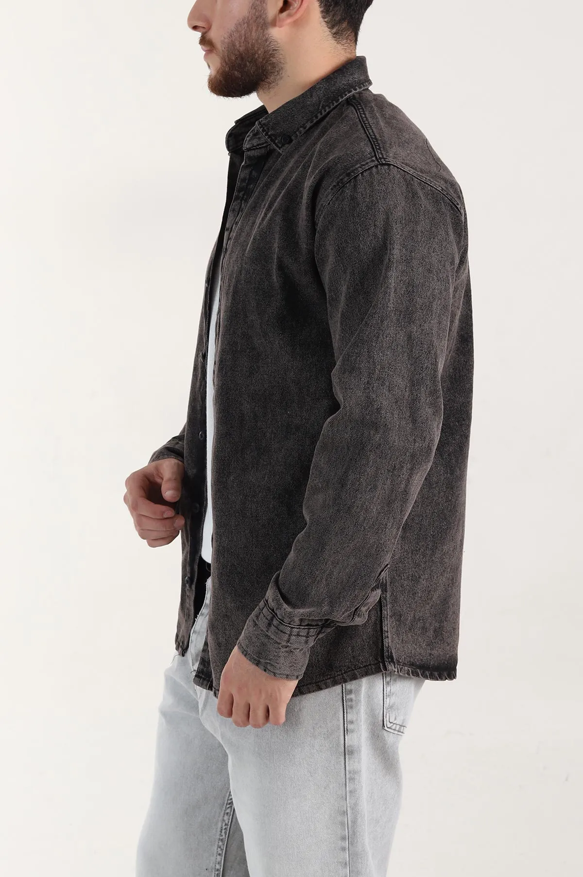 Kahverengi Relaxed Fit Yıkamalı Erkek Kot Gömlek 399956