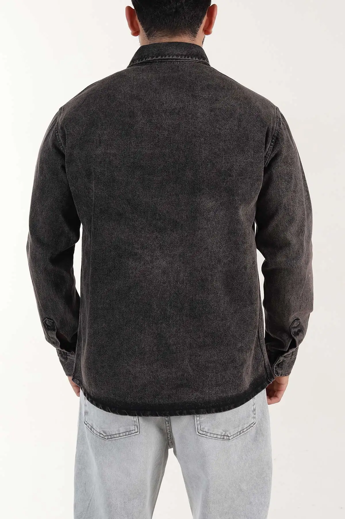 Kahverengi Relaxed Fit Yıkamalı Erkek Kot Gömlek 399956