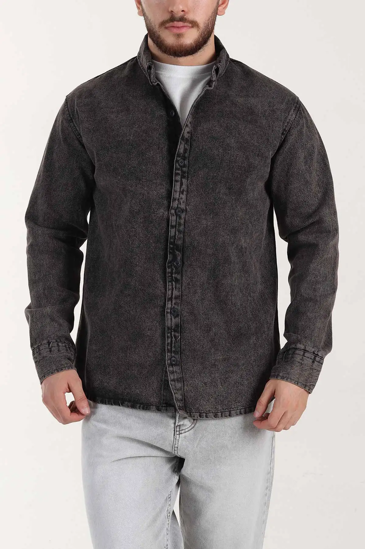 Kahverengi Relaxed Fit Yıkamalı Erkek Kot Gömlek 399956