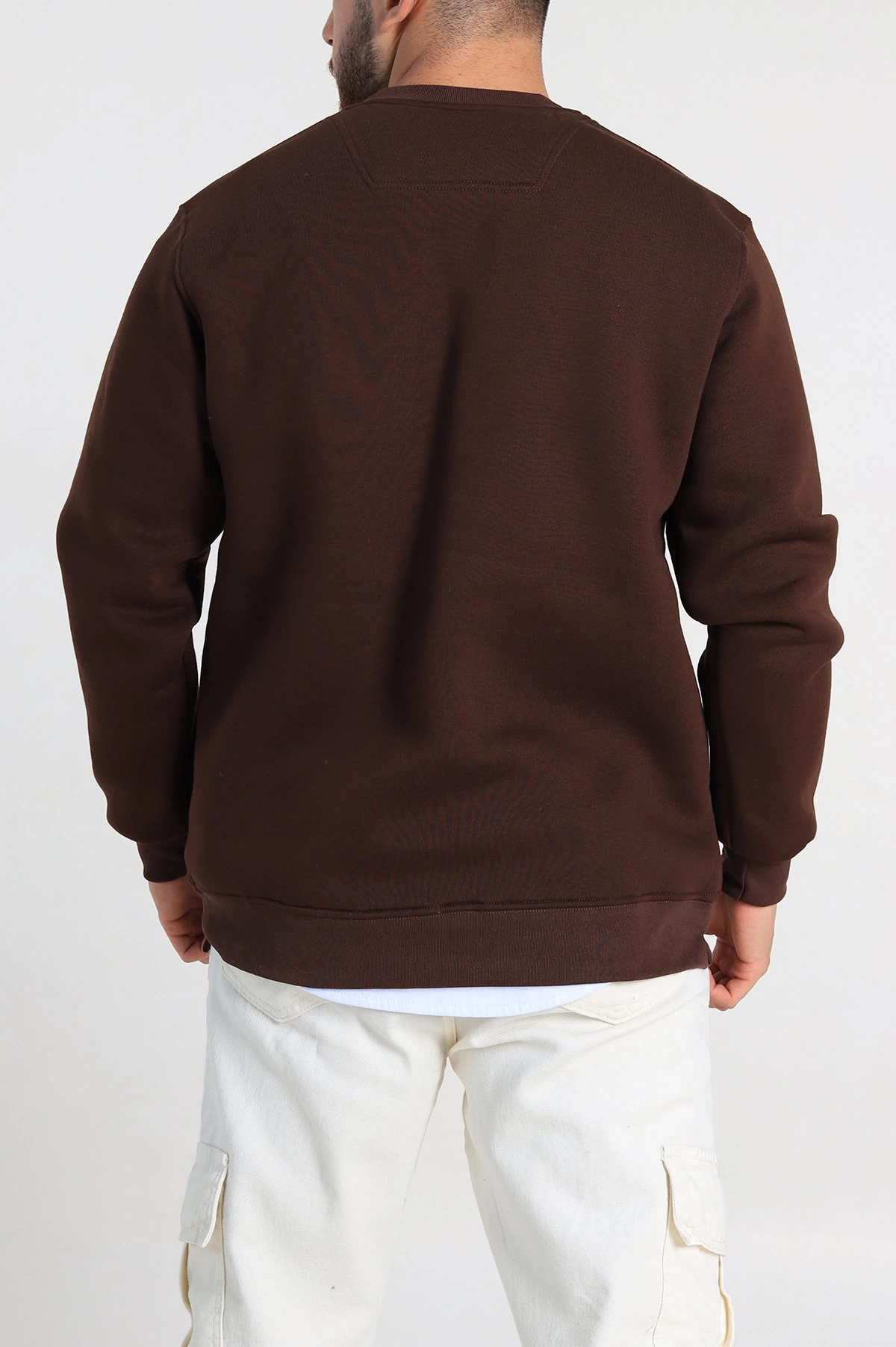 Kahverengi Relaxed Üç İp Şardonlu Baskı Detaylı Erkek Sweatshirt 311192