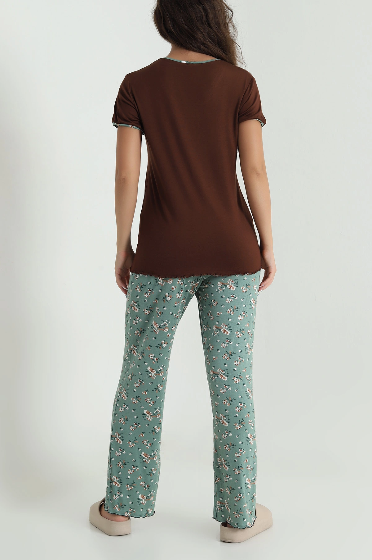 Kahverengi Ring Viskon Kadın Pijama Takımı 479546