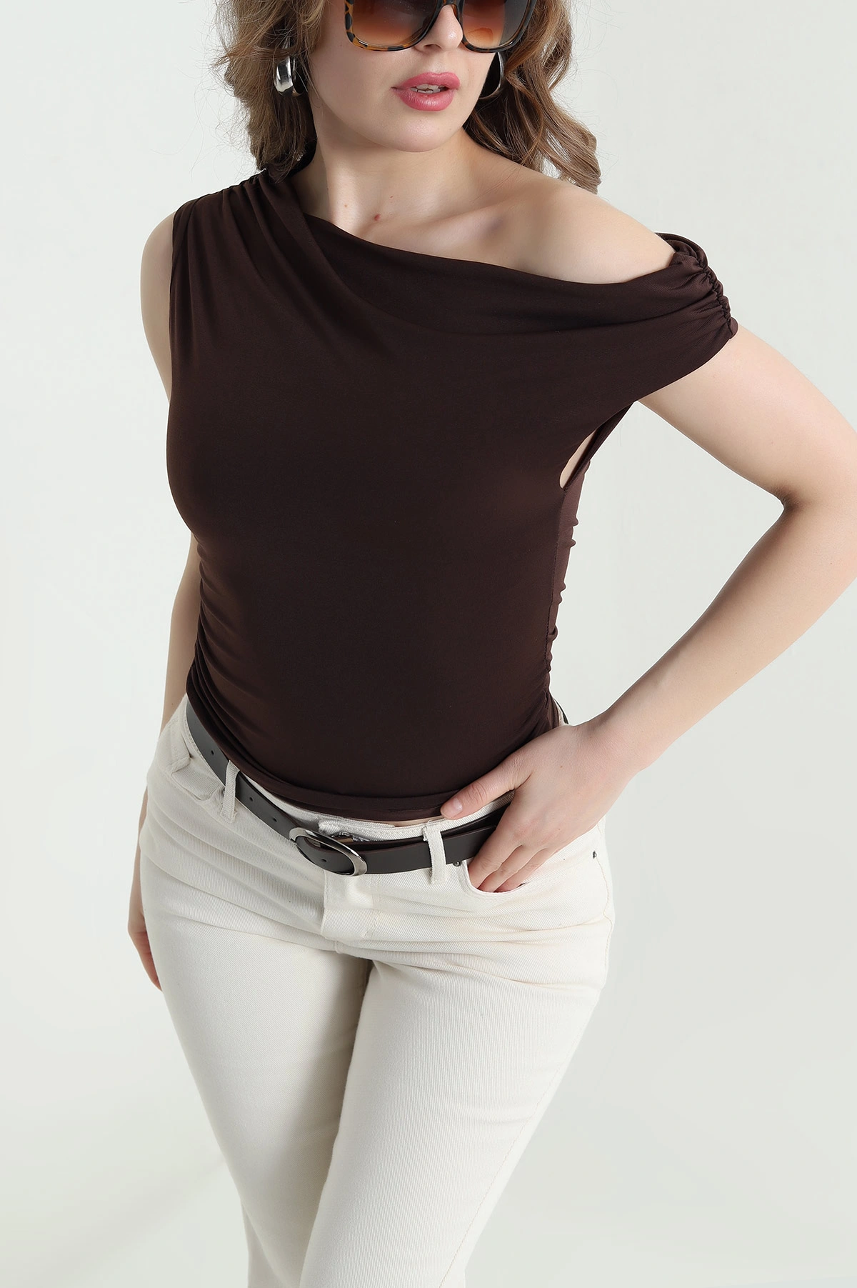 Kahverengi Sandy Kumaş Kadın Bluz 445617