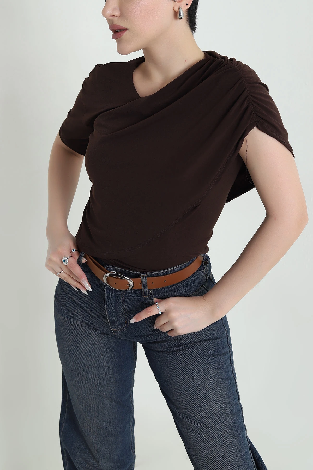 Kahverengi Sandy Kumaş Kadın Bluz 448419