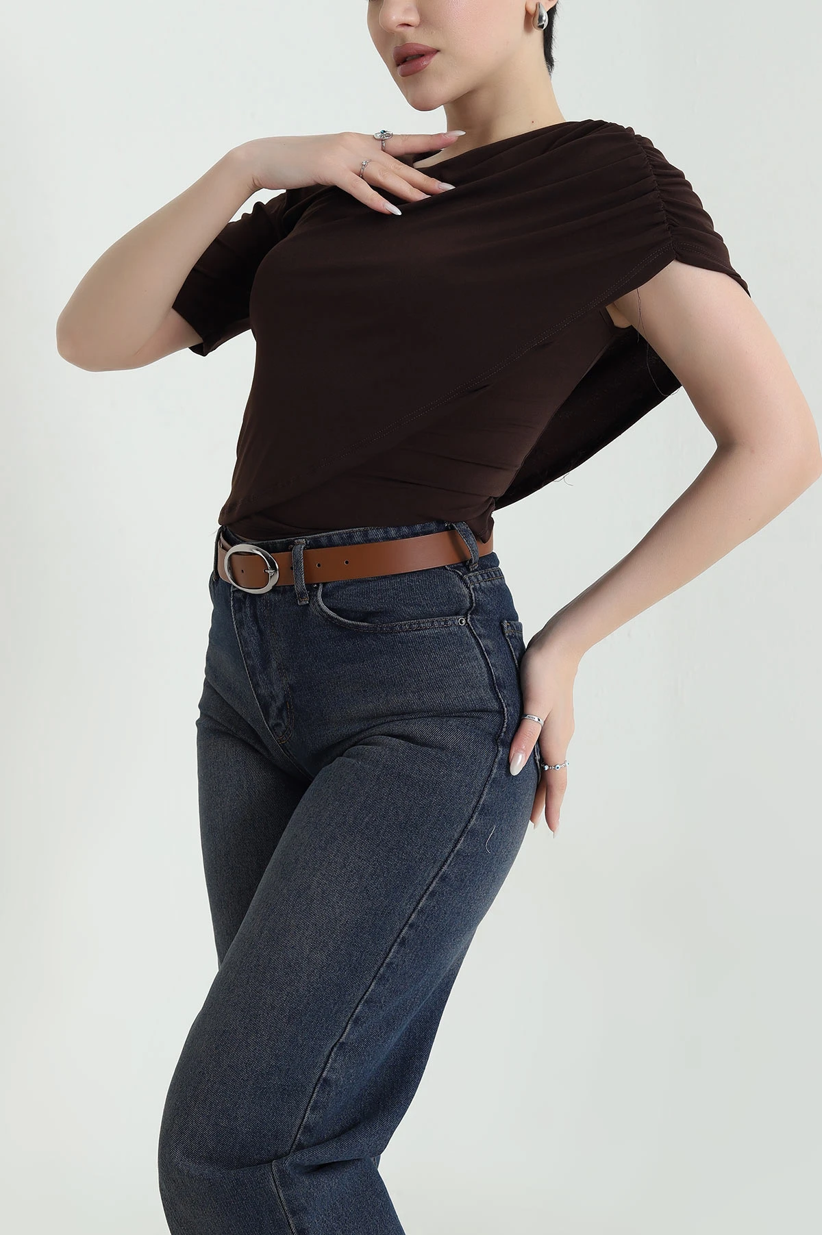 Kahverengi Sandy Kumaş Kadın Bluz 448419