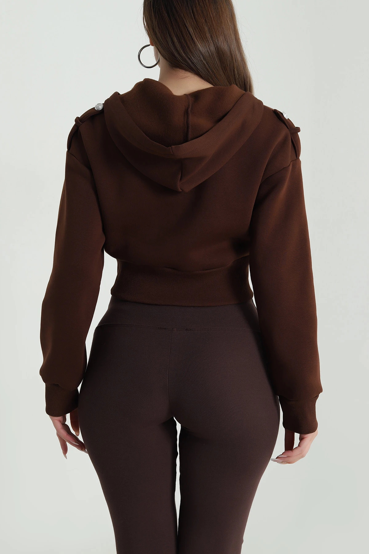 Kahverengi Şardonlu Apoletli Düğme Detay Sweat 489480