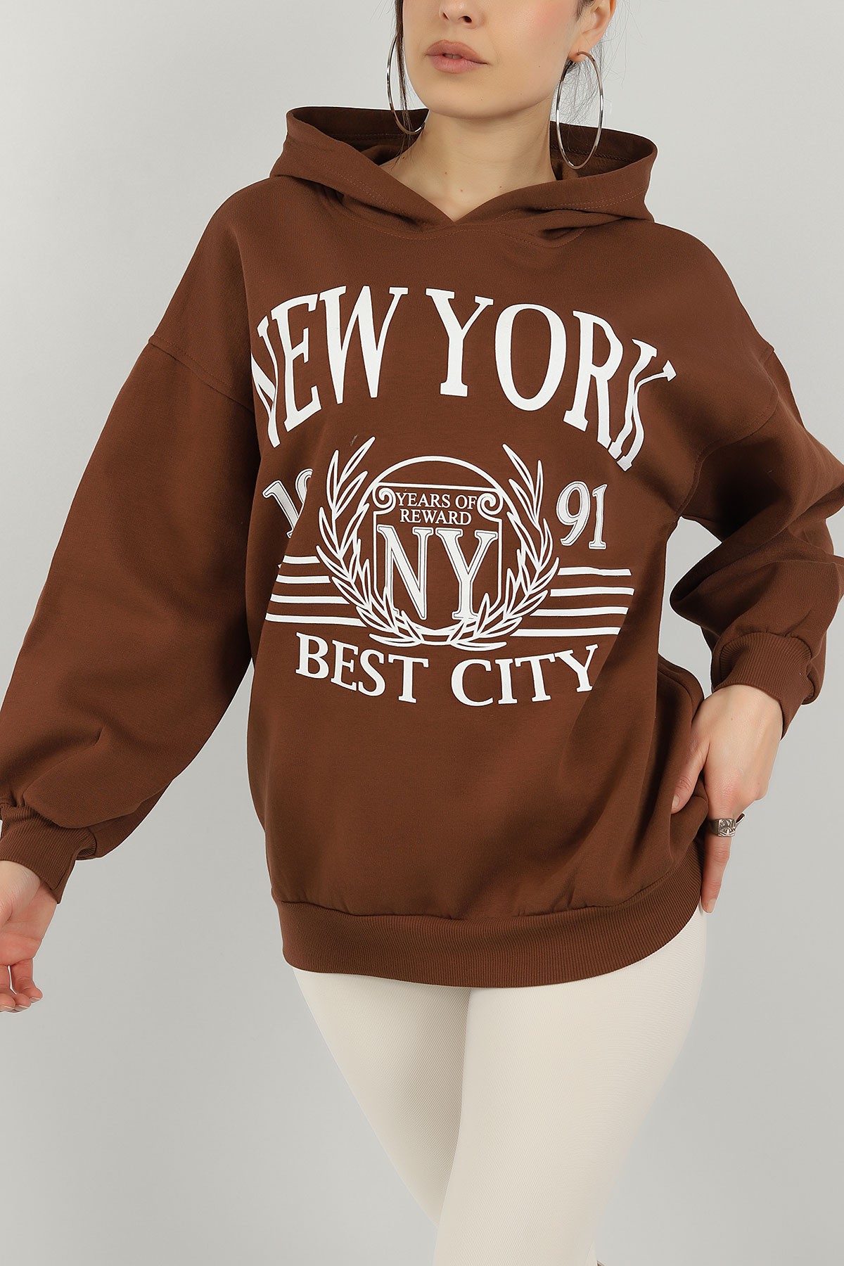 Kahverengi Şardonlu Baskılı Bayan Sweat 144903