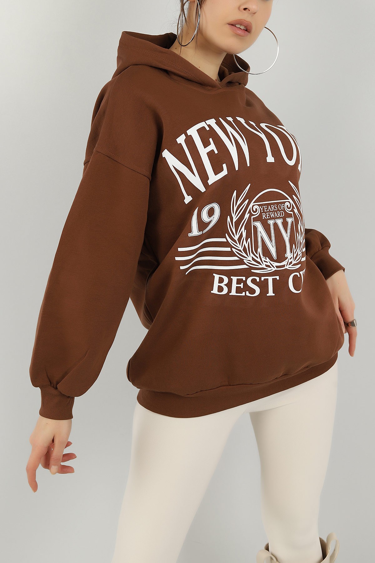 Kahverengi Şardonlu Baskılı Bayan Sweat 144903