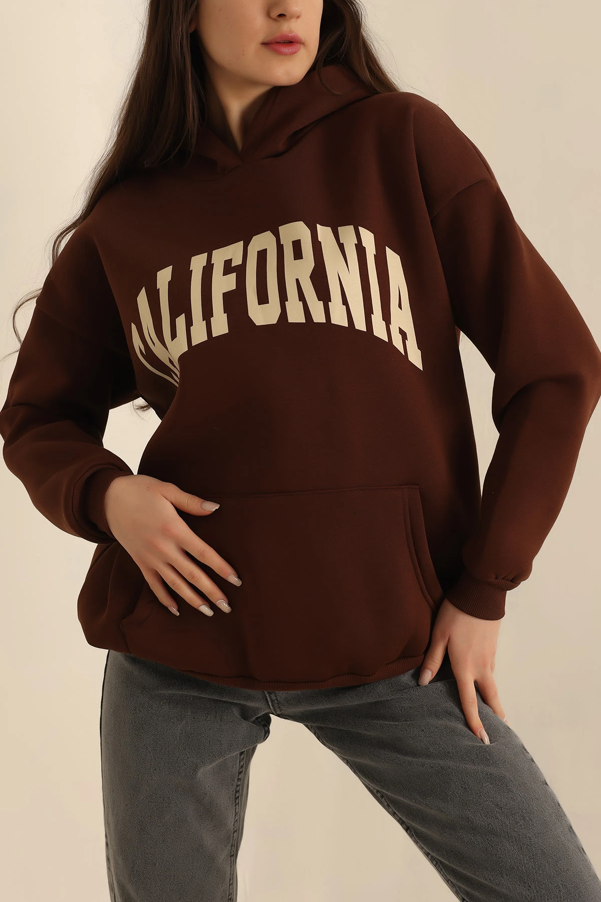 Kahverengi Şardonlu Baskılı Bayan Sweat 228836