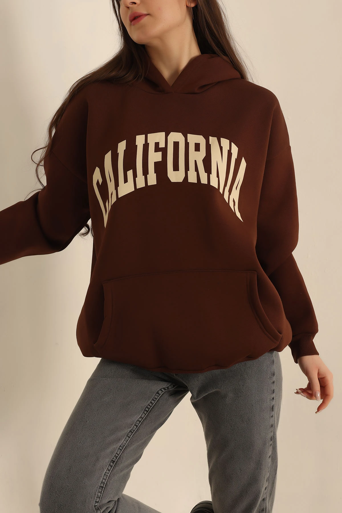 Kahverengi Şardonlu Baskılı Bayan Sweat 228836