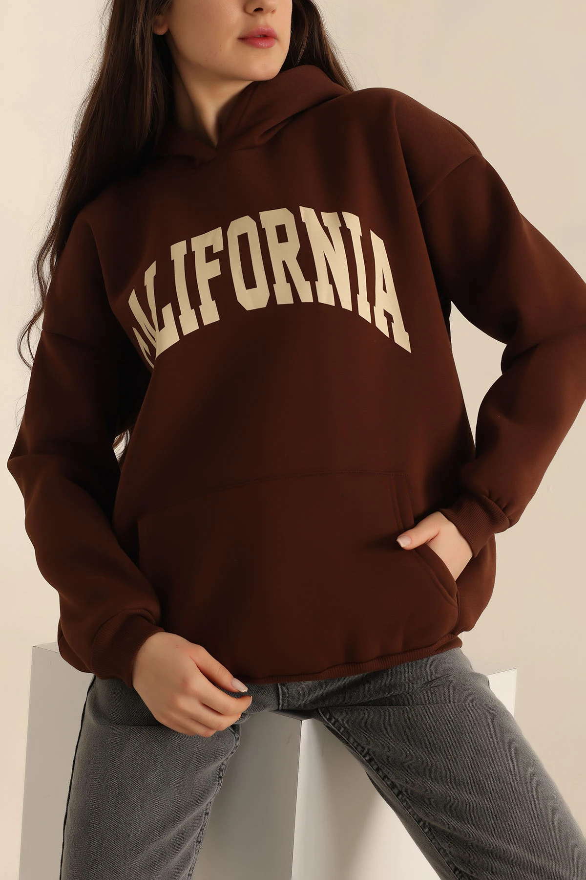 Kahverengi Şardonlu Baskılı Bayan Sweat 228836