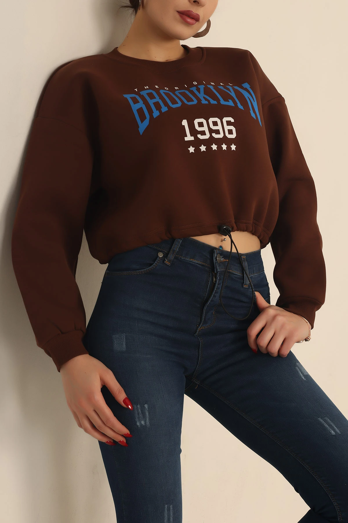 Kahverengi Şardonlu Baskılı Bayan Sweat 228856
