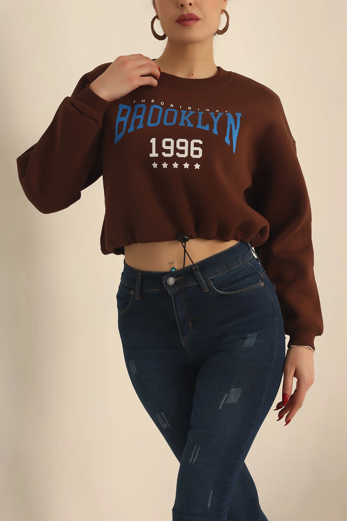 Kahverengi Şardonlu Baskılı Bayan Sweat 228856