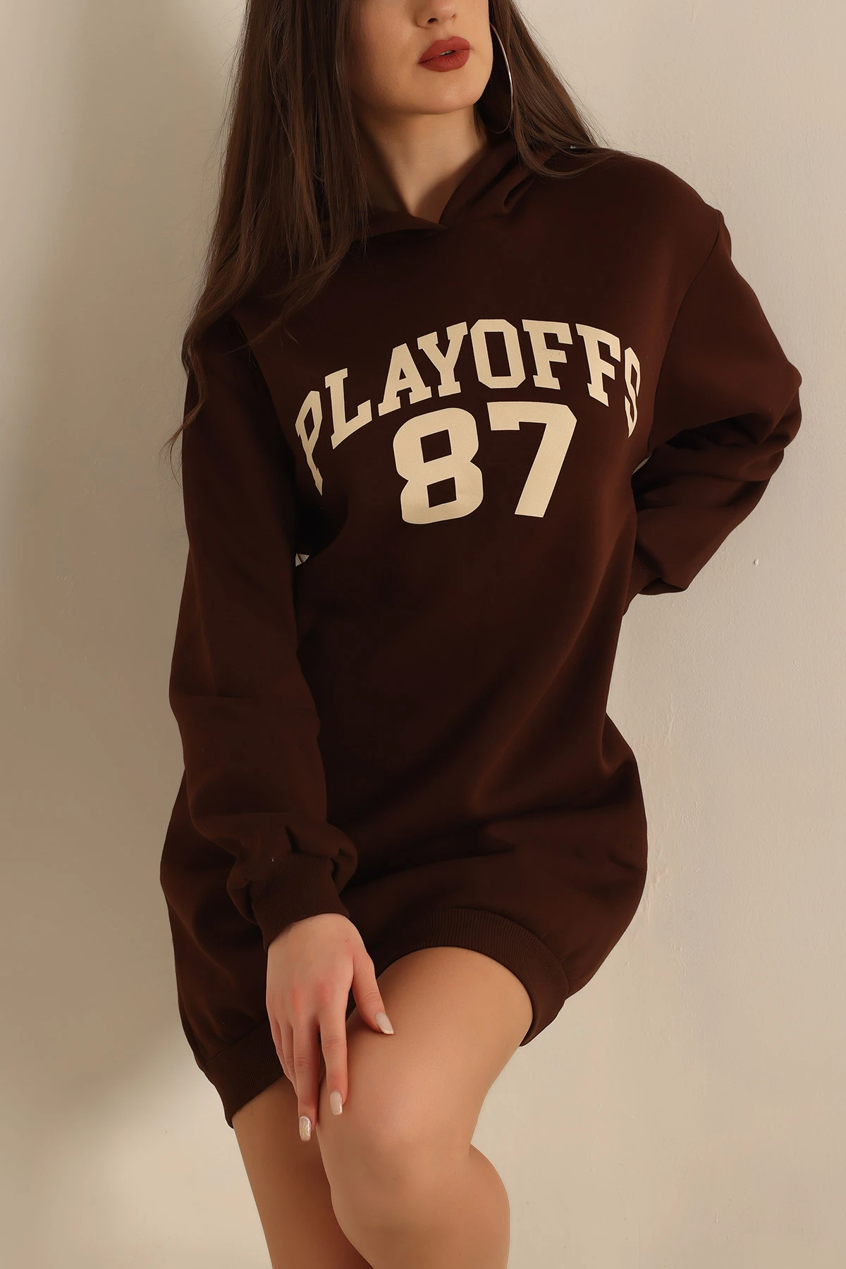 Kahverengi Şardonlu Baskılı Sweat Tunik 228104