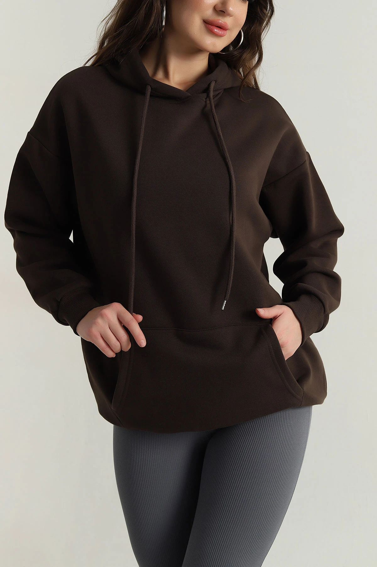 Kahverengi Şardonlu Kadın Fermuarsız Sweat 408050