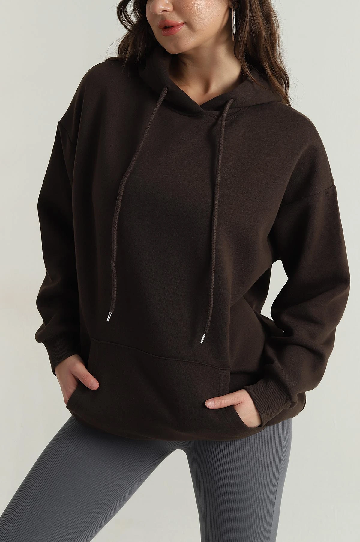 Kahverengi Şardonlu Kadın Fermuarsız Sweat 408050