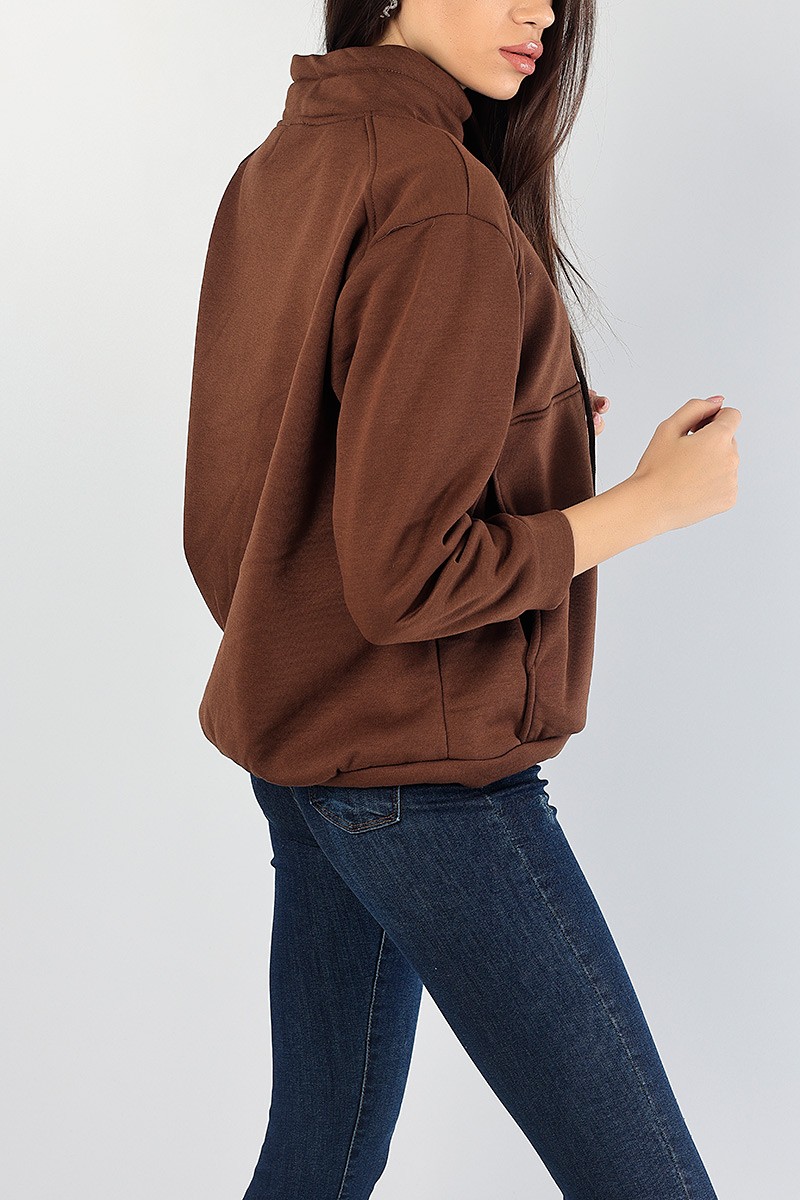 Kahverengi Şardonlu Kanguru Cepli Sweat 83354