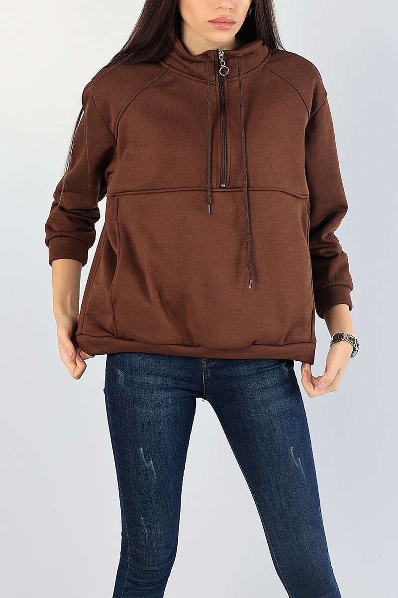 Kahverengi Şardonlu Kanguru Cepli Sweat 83354