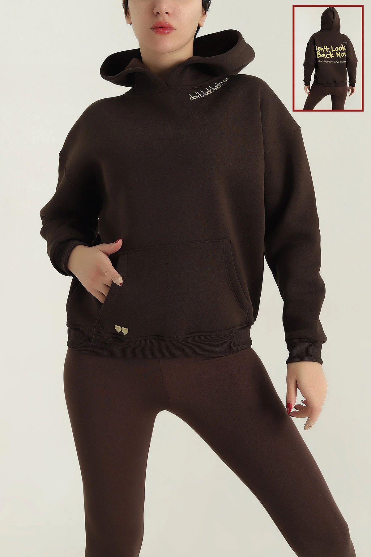 Kahverengi Şardonlu Nakışlı Kadın Sweat 417932