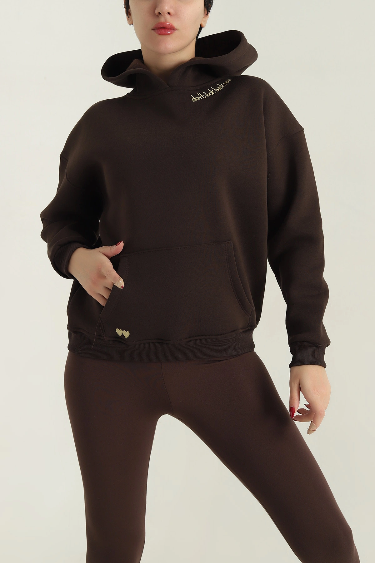 Kahverengi Şardonlu Nakışlı Kadın Sweat 417932
