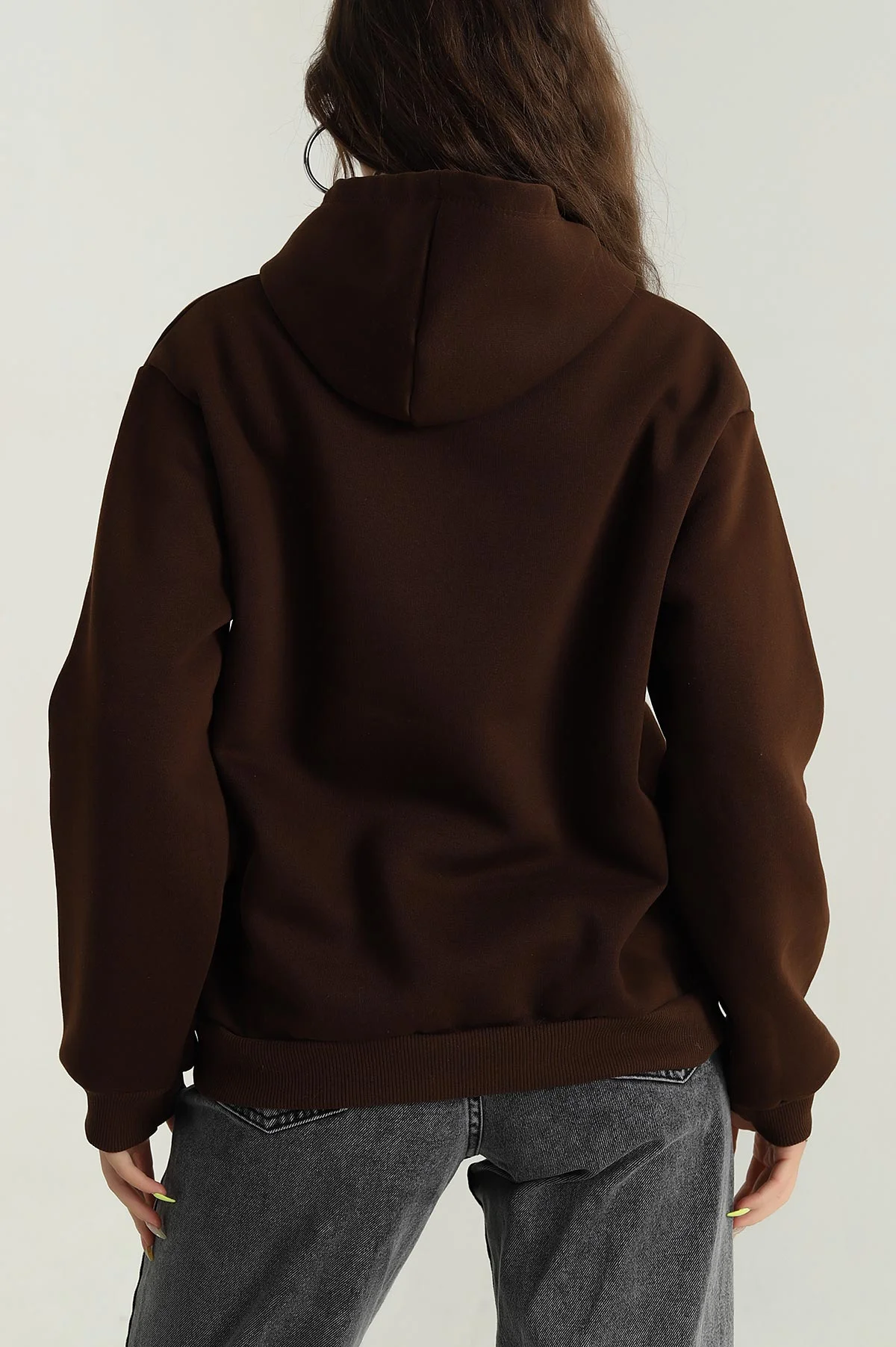 Kahverengi Şardonlu Nakışlı Üç İp Kadın Sweat 394810