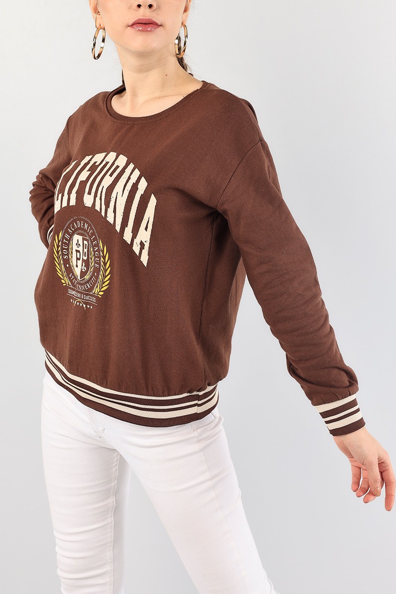 Kahverengi Şardonlu Ribanalı Bayan Sweat 88825