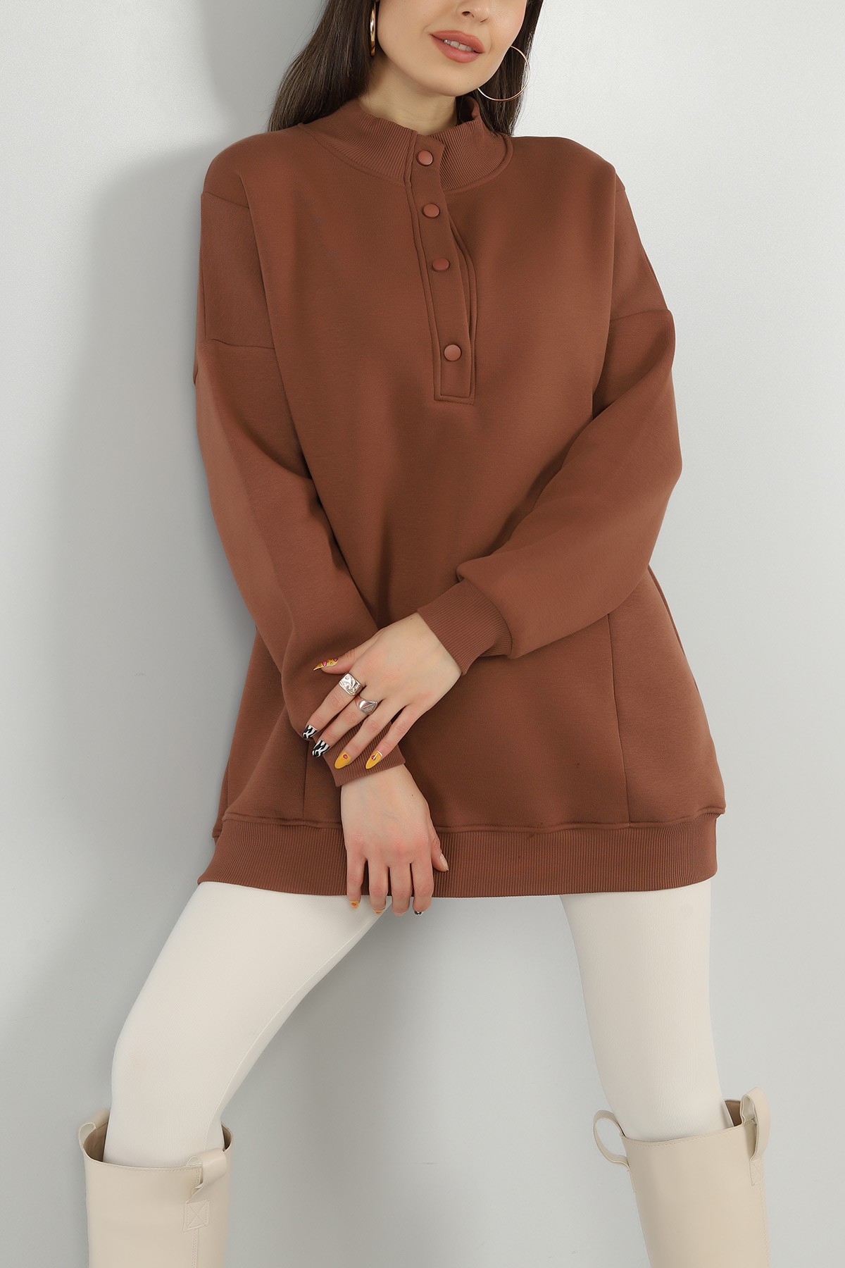 Kahverengi Şardonlu Sweat Tunik 146081