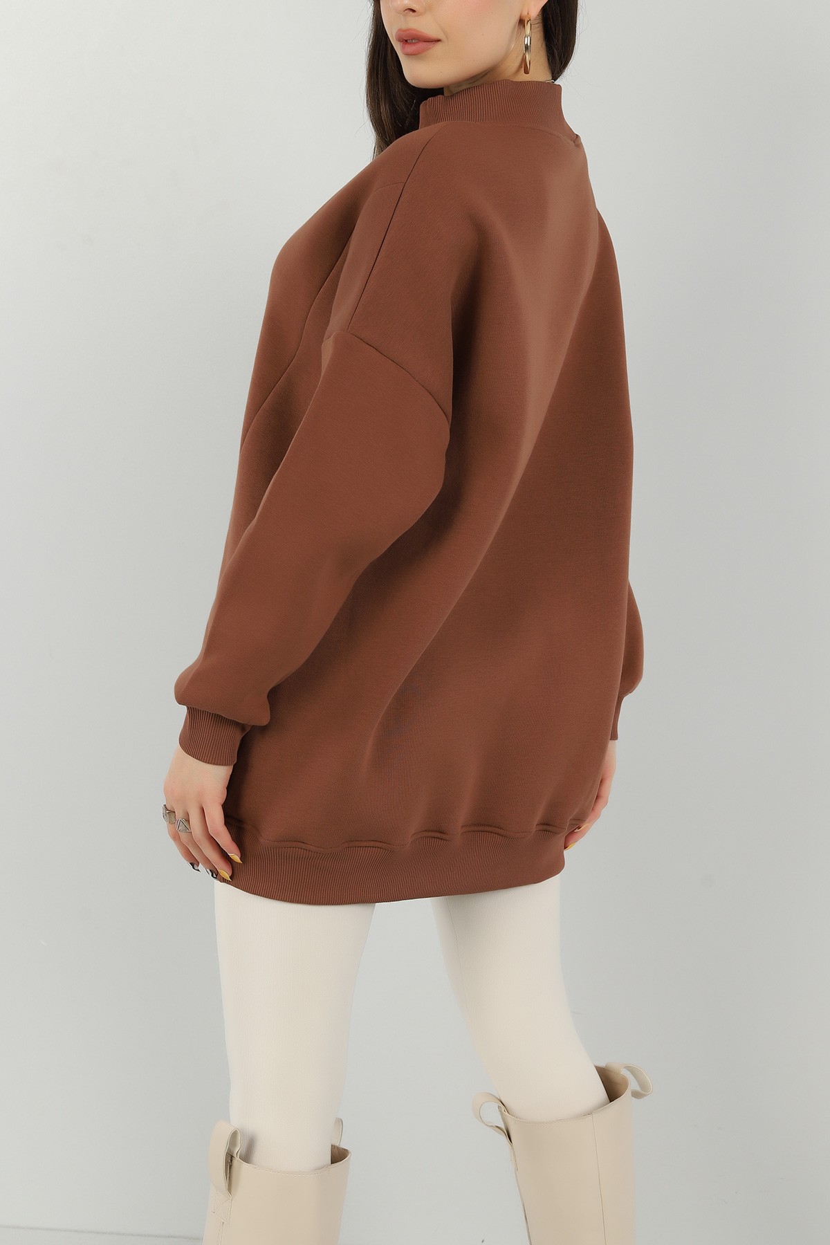 Kahverengi Şardonlu Sweat Tunik 146081