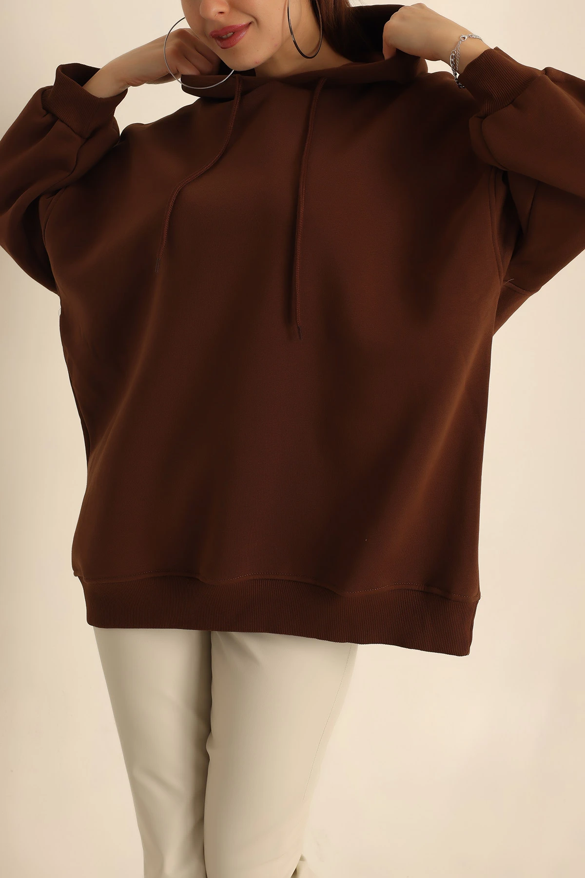 Kahverengi Şardonlu Sweat Tunik 225627