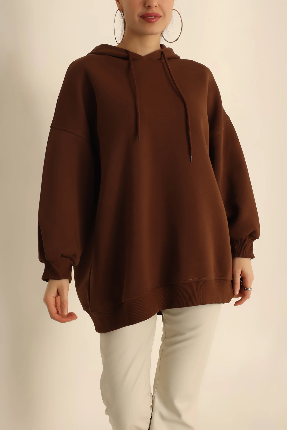 Kahverengi Şardonlu Sweat Tunik 225627