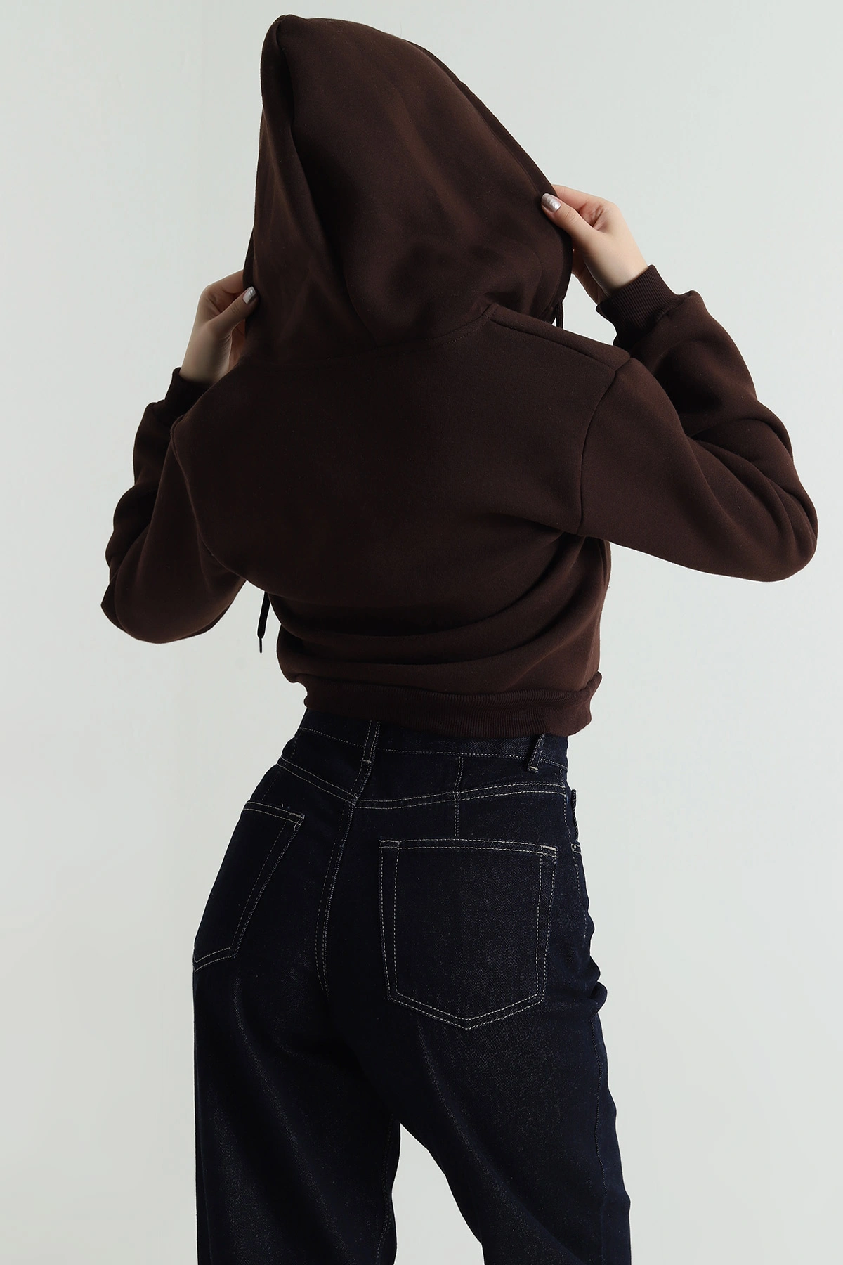 Kahverengi Şardonlu Üç İp Fermuarlı Kadın Sweat 488384