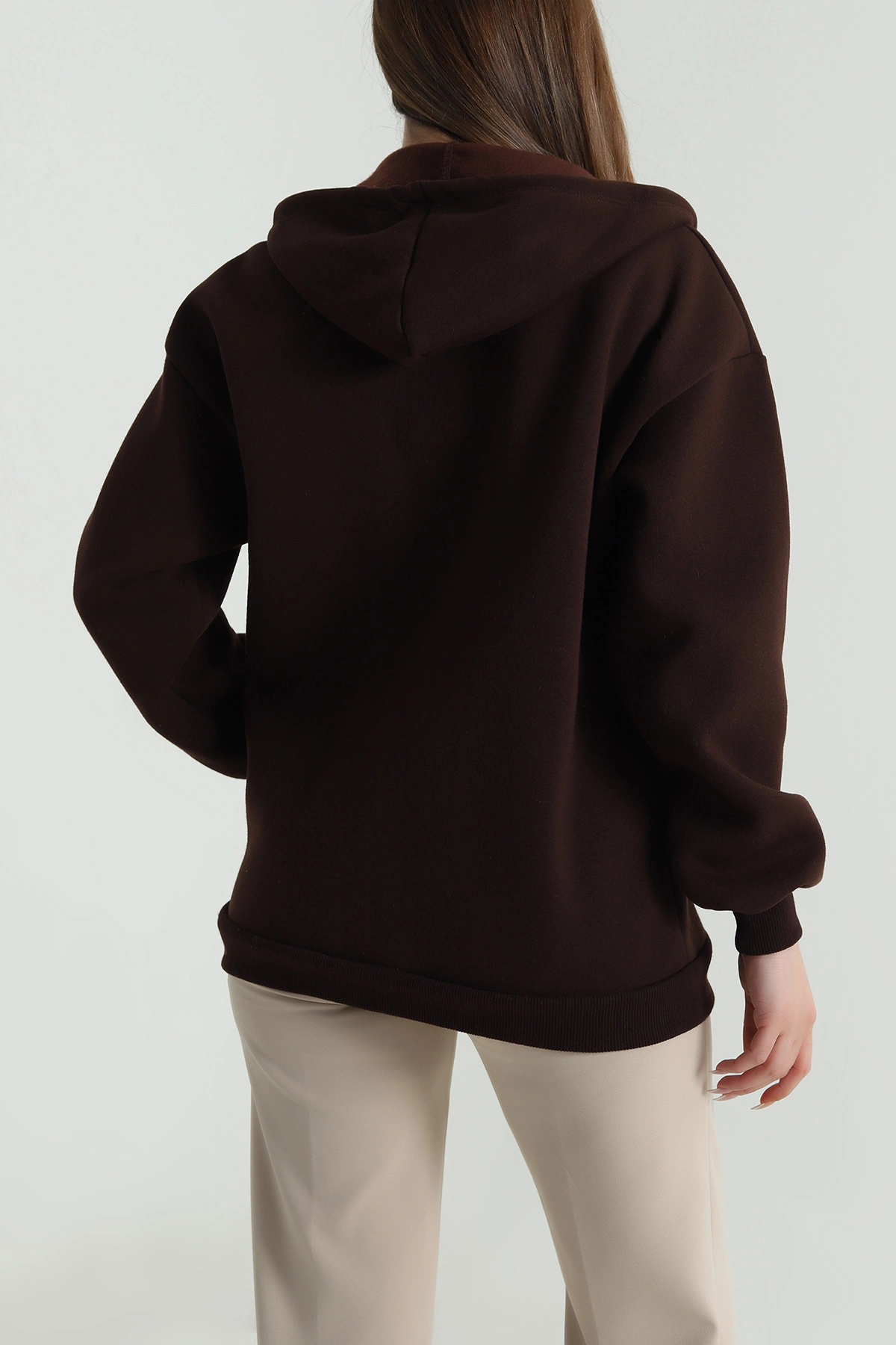 Kahverengi Şardonlu Üç İp Fermuarlı Kadın Sweat 488386