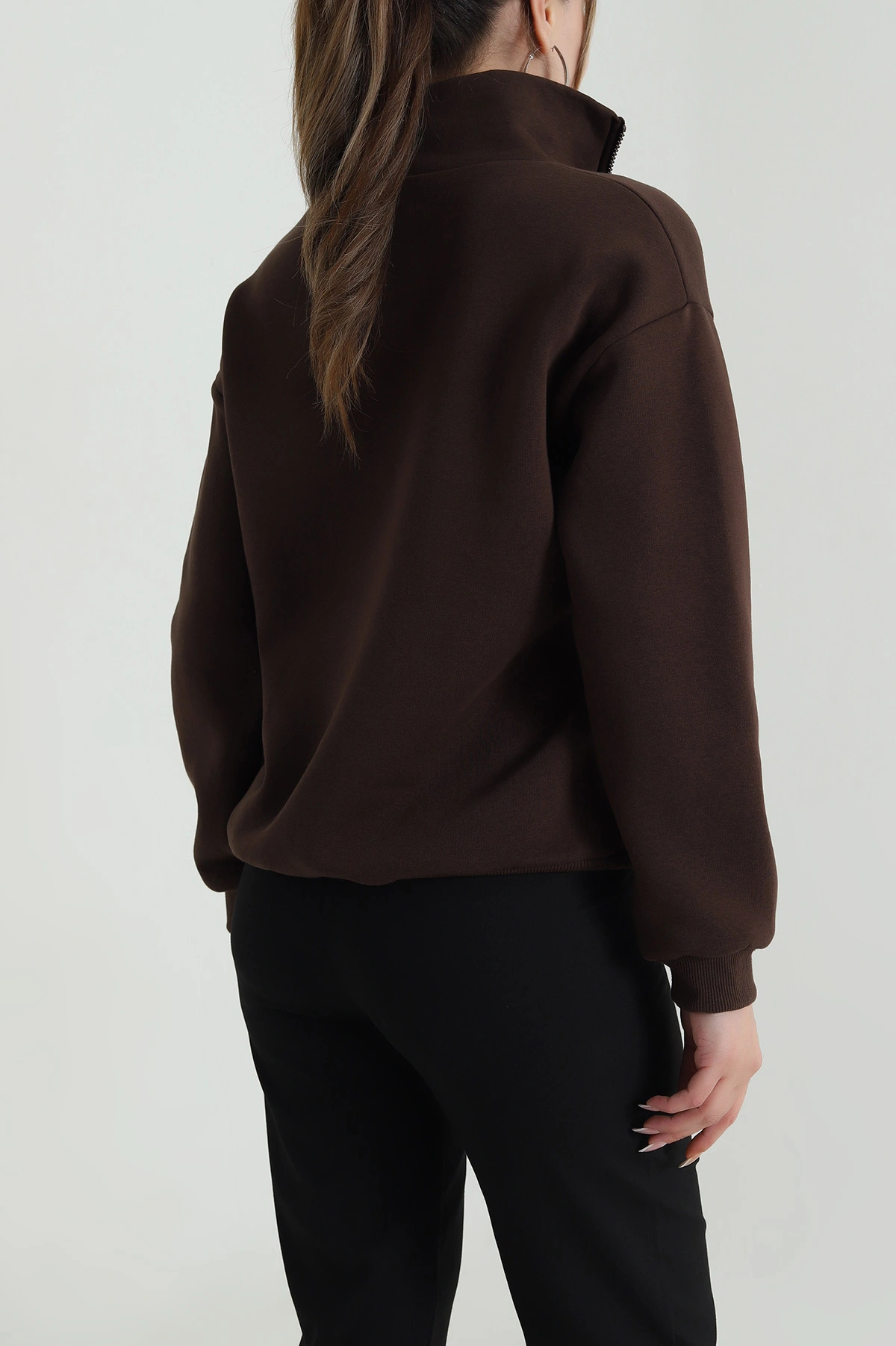 Kahverengi Şardonlu Üç İp Kadın Sweat 487148