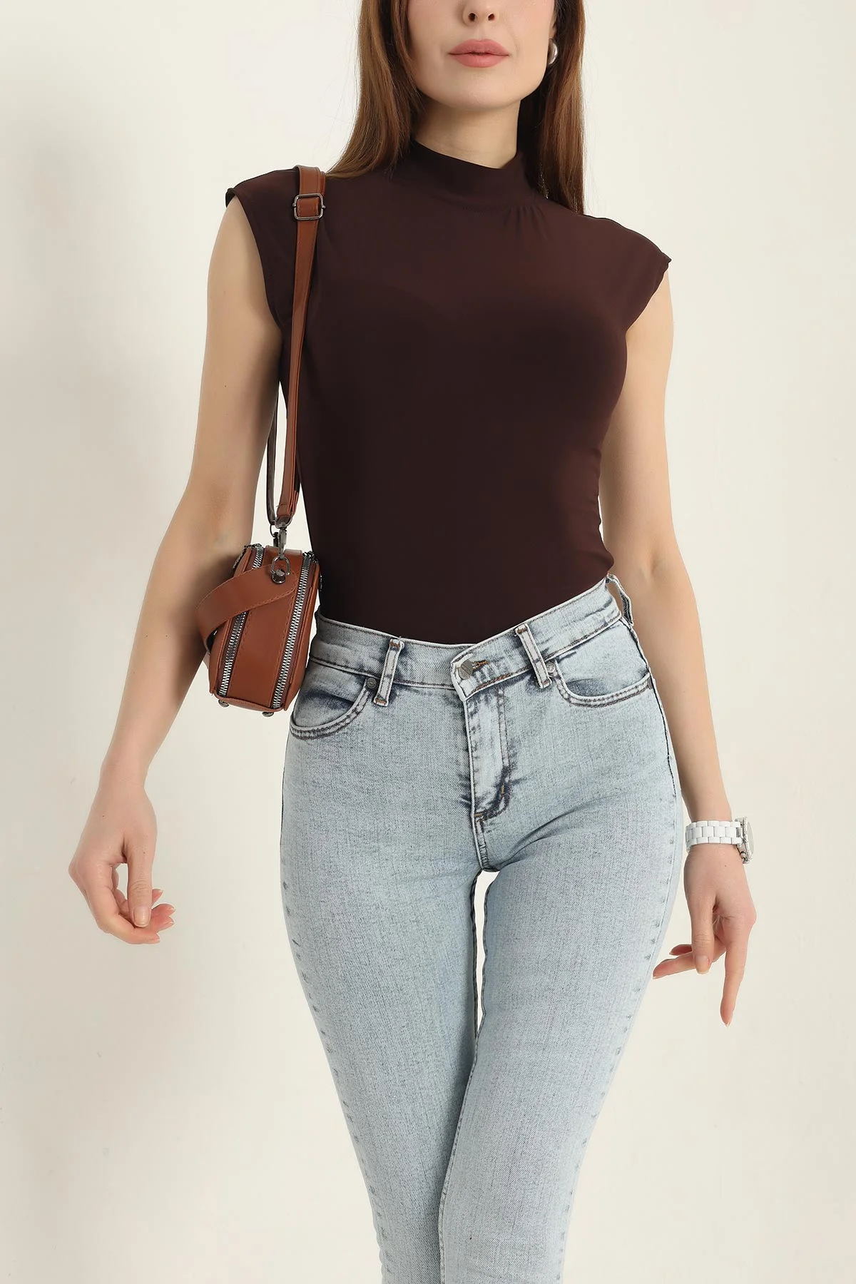 Kahverengi Sendy Kumaş Zıbın Bluz 337541