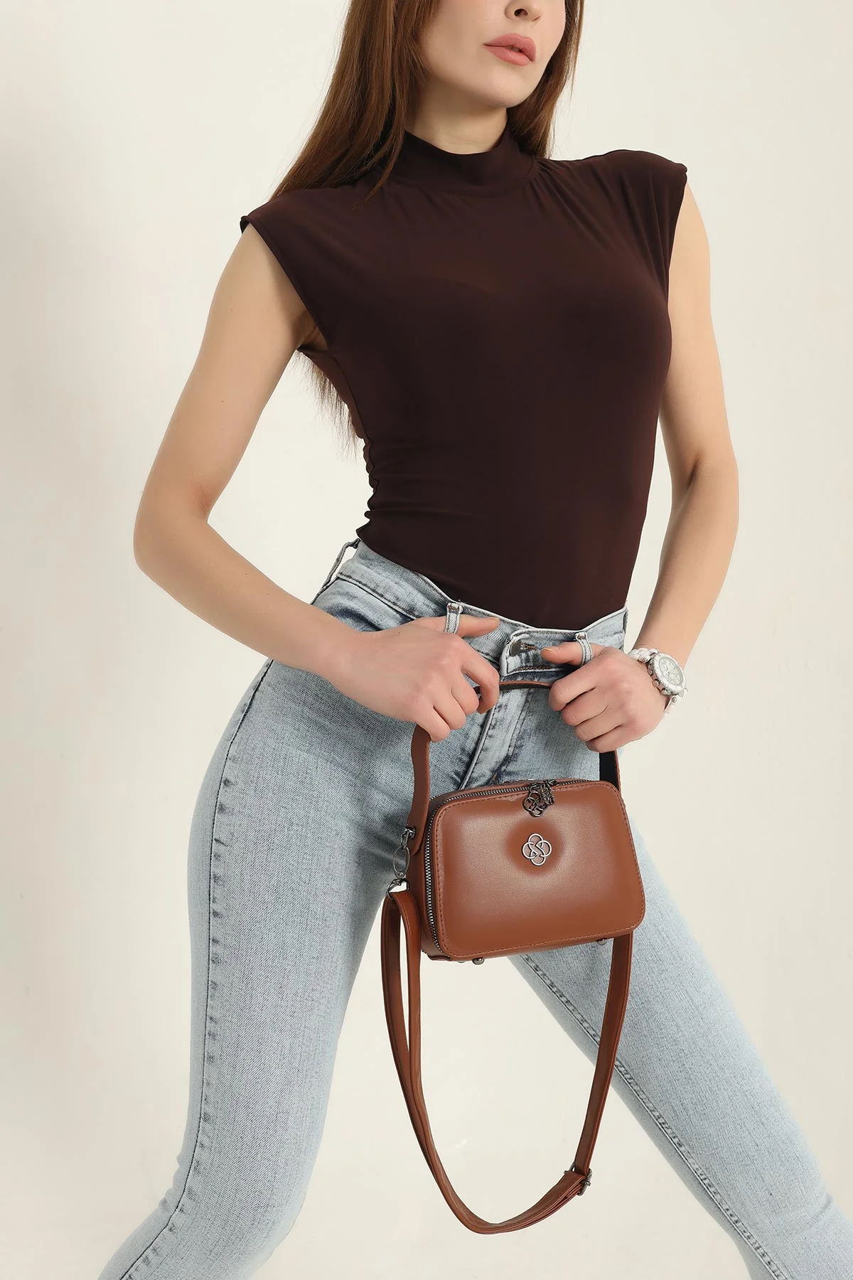 Kahverengi Sendy Kumaş Zıbın Bluz 337541
