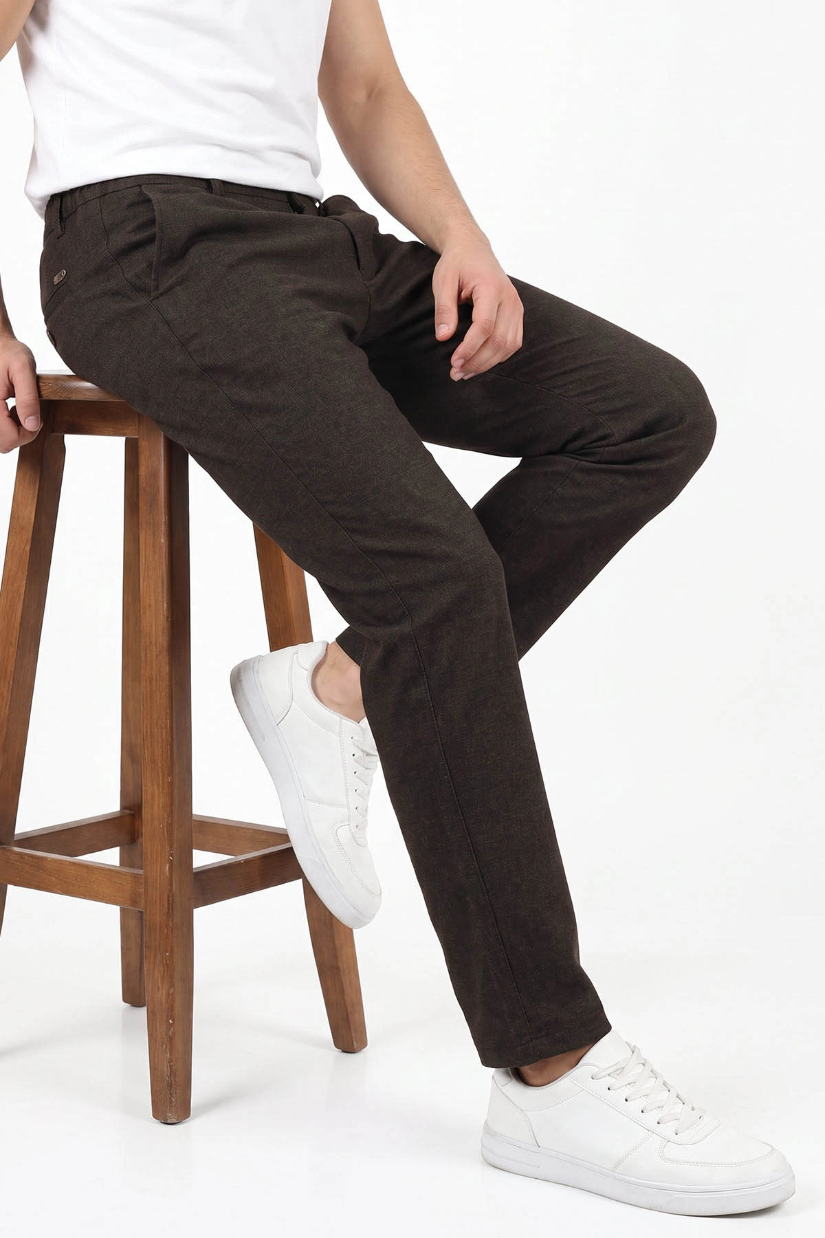 Kahverengi Slim Fit Belden Bağlamalı Erkek Pantolon 493149