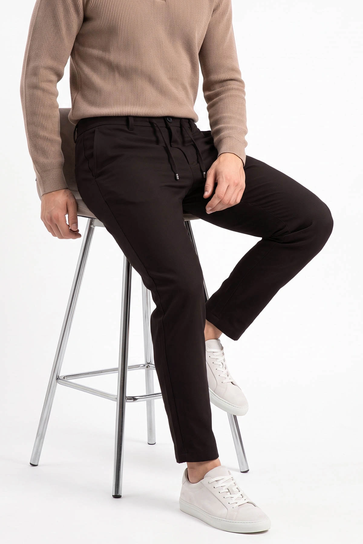 Kahverengi Slim Fit Belden Bağlamalı Erkek Pantolon 493203