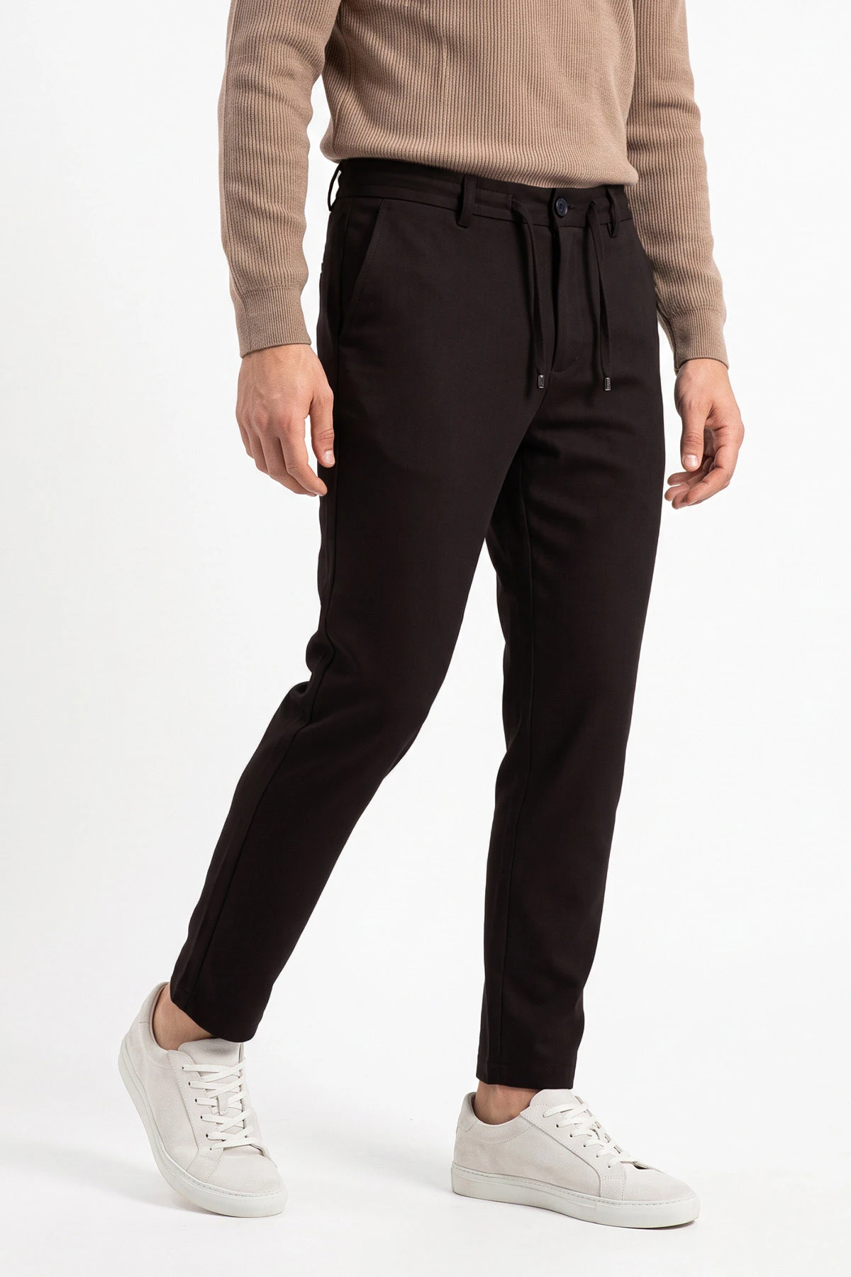 Kahverengi Slim Fit Belden Bağlamalı Erkek Pantolon 493203