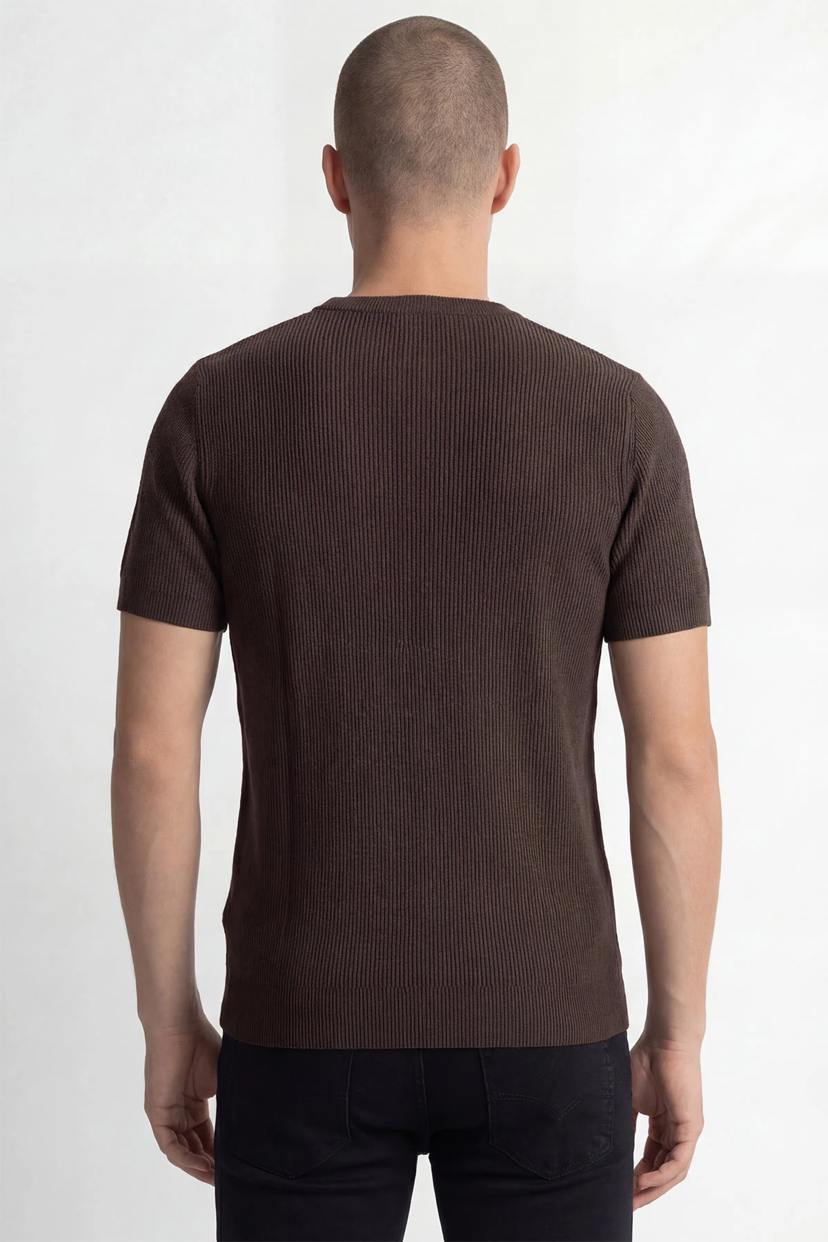 Kahverengi Slim Fit Bisiklet Yaka Triko Erkek Tişört 449044