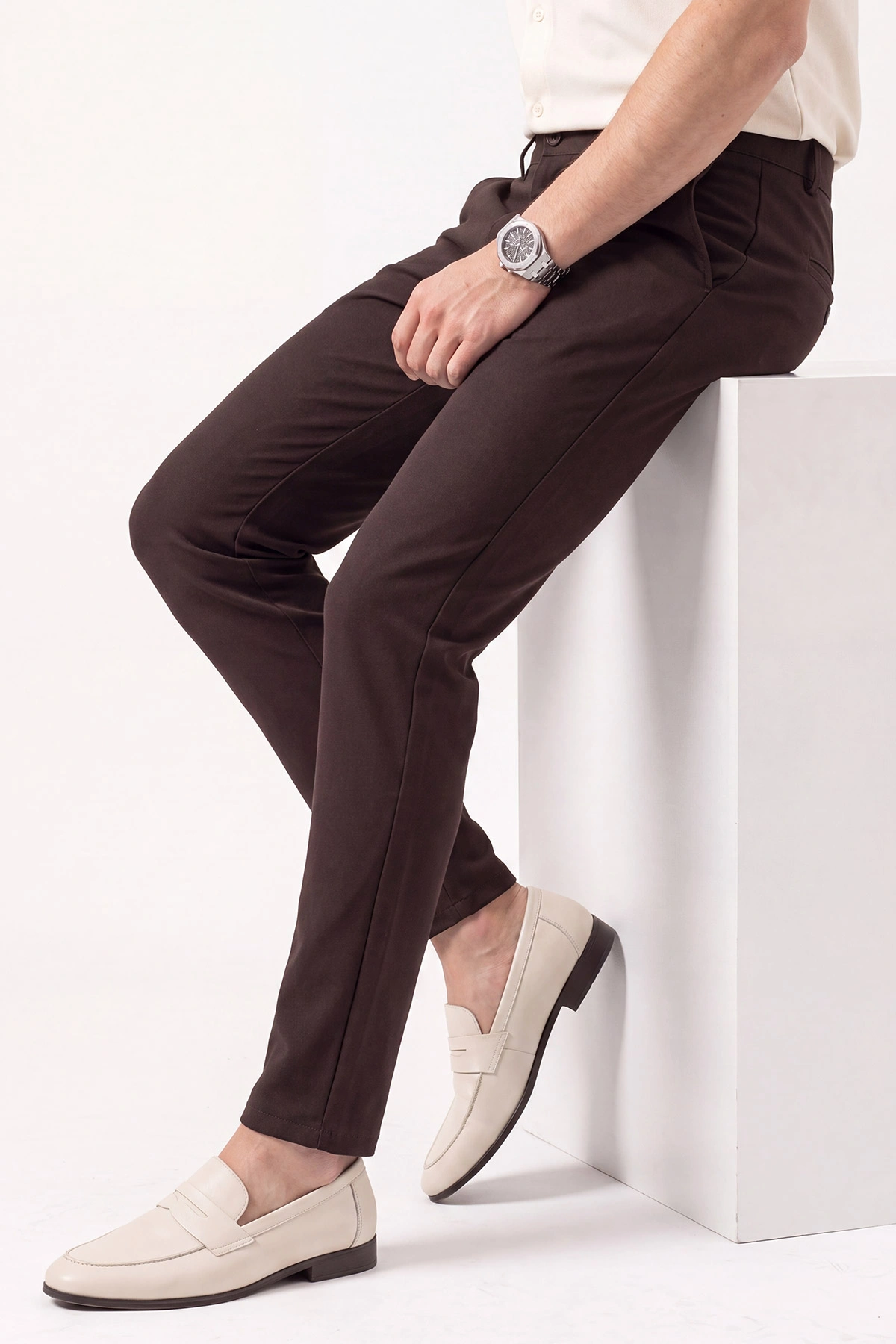 Kahverengi Slim Fit Erkek Kumaş Pantolon 472243