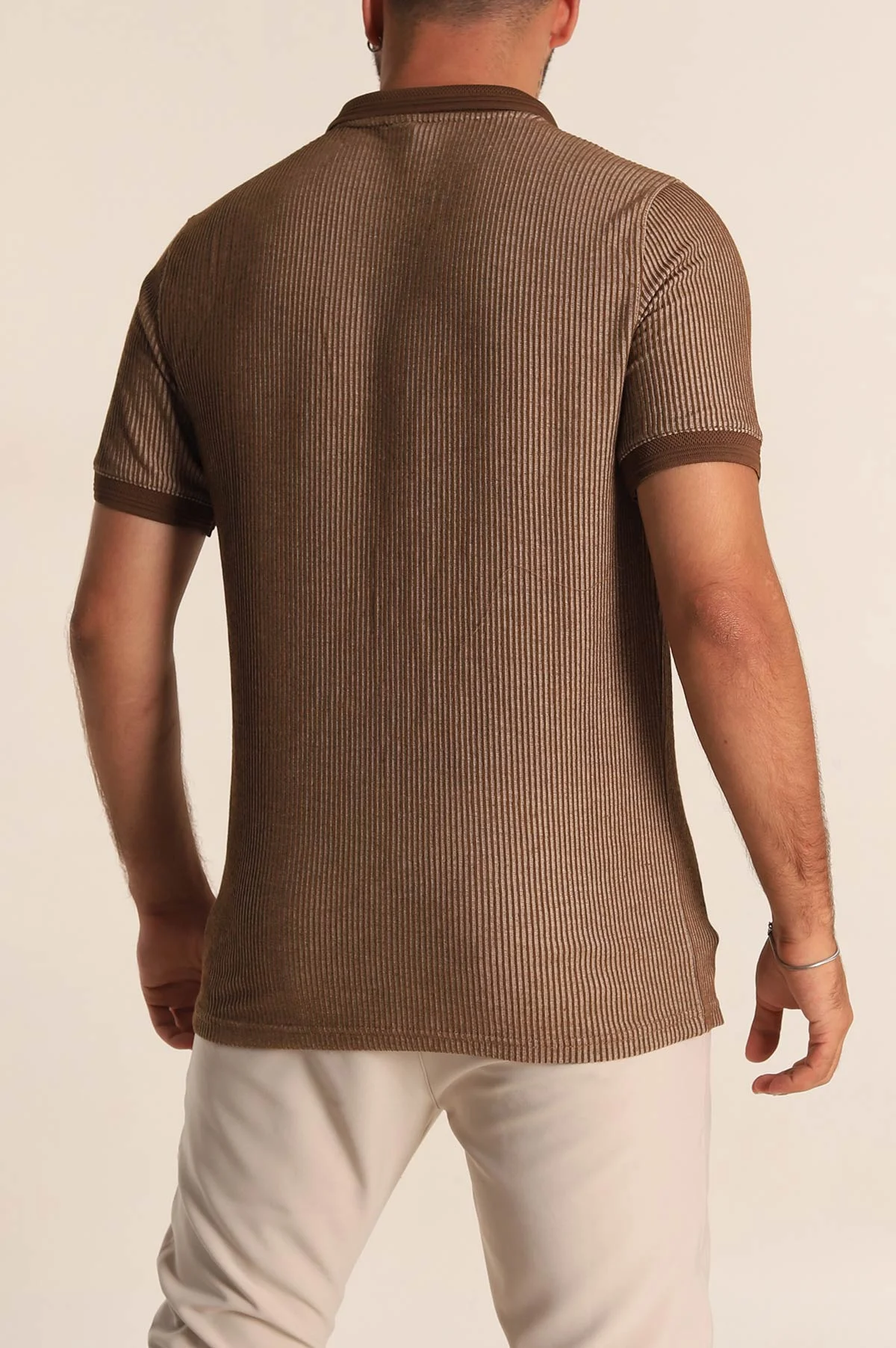 Kahverengi Slim Fit Fitilli Doku Polo Yaka Erkek Tişört 262703