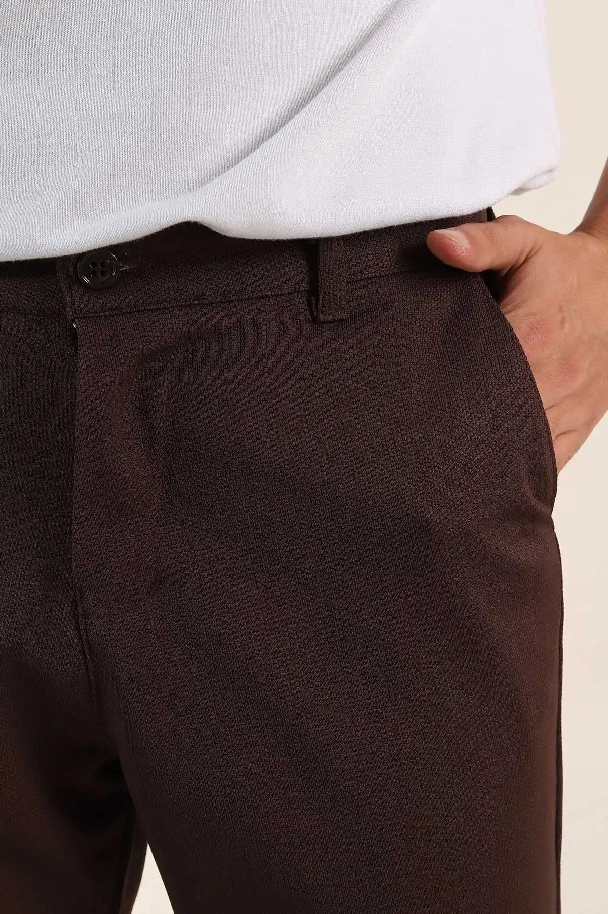Kahverengi Slim Fit Örme Kumaş Erkek Pantolon 391310